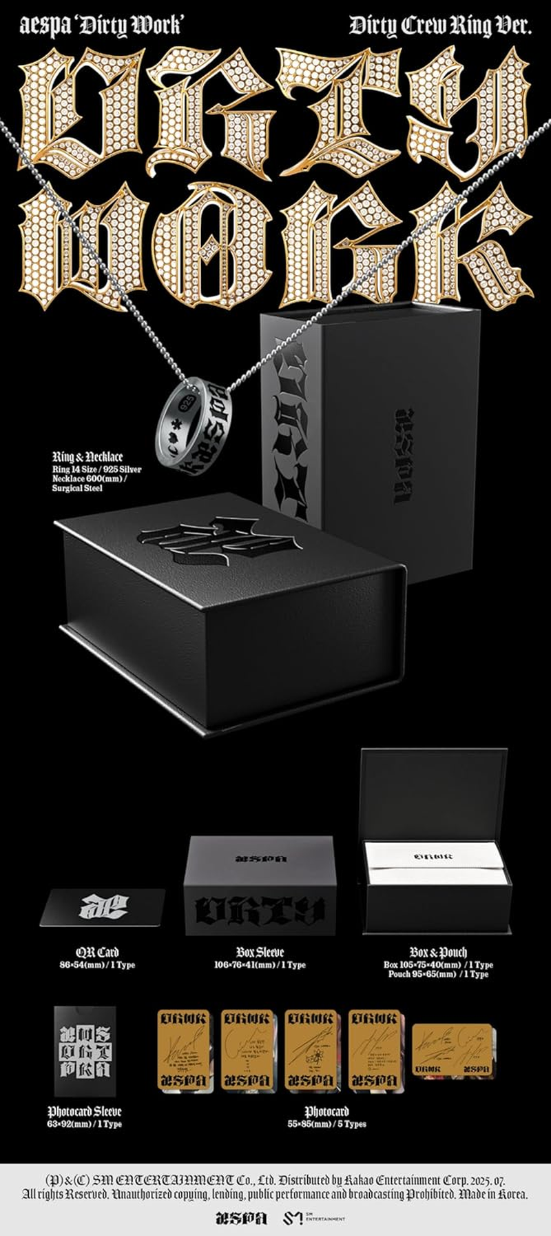 Aespa Dirty Work 1St Single Album Limited Dirty Crew Ring Version Box+14Sizering+Pouch+Qrcard+Photocard+Tracking Sealed