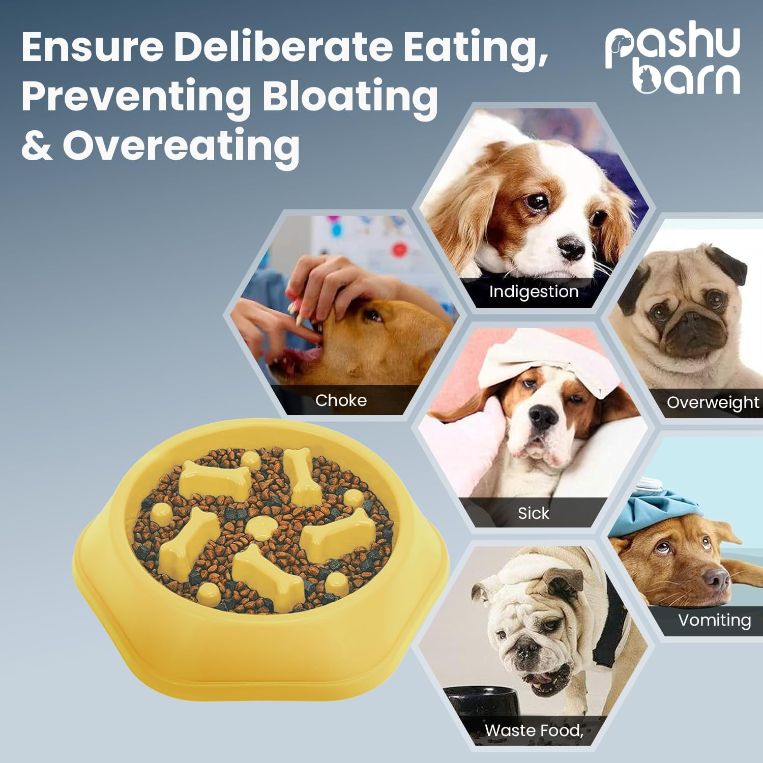 Large 500Ml Slow Feeder Dog Bowl - Interactive Pet Feeder Anti-Slip Base to Promote Healthy Eating, Reduce Overeating, Bloating, Vomiting, and Obesity - (Yellow)