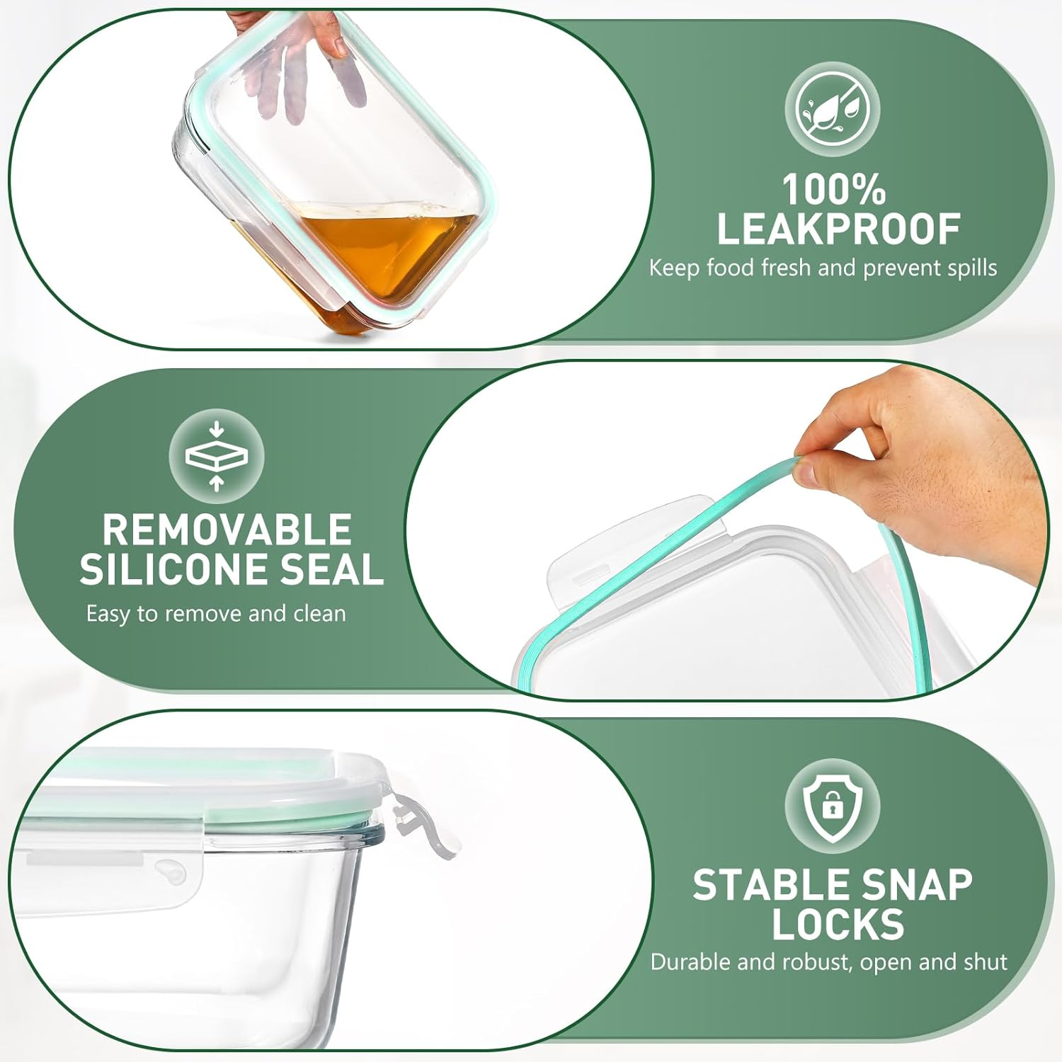 Feshory 2 Pack (2200Ml/75 Oz) Large Airtight Glass Food Storage Containers with Lids &ndash; Perfect for Baking, Store Leftovers, Rotisserie Chicken & More &ndash; Durable, Leak-Proof, BPA Free image number 6