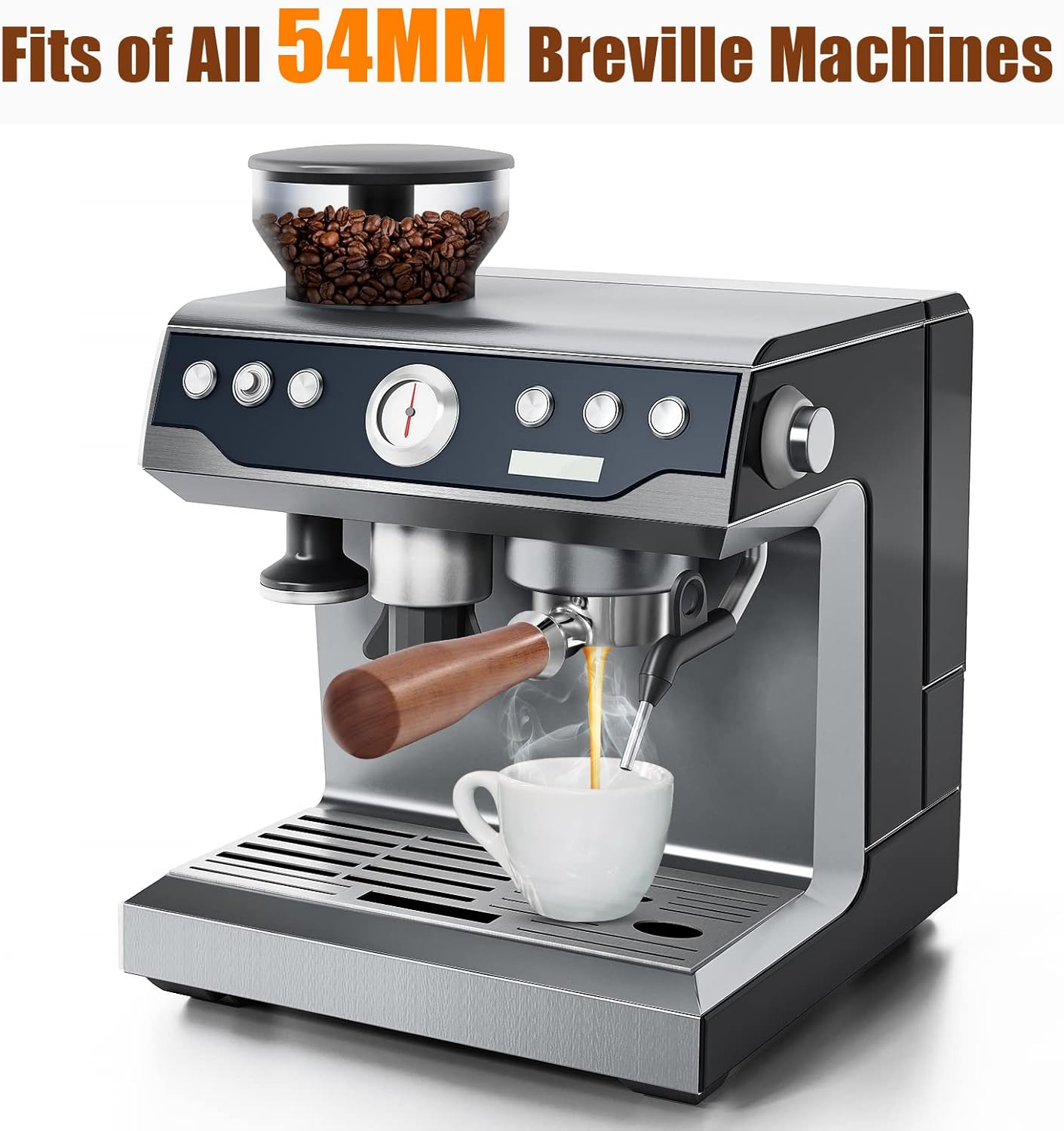 GUYOS 54Mm Espresso Bottomless Filter Holder 3-Ear Coffee Filter Holder Coffee Accessories Replacement for Breville 8 Series Coffee Machines