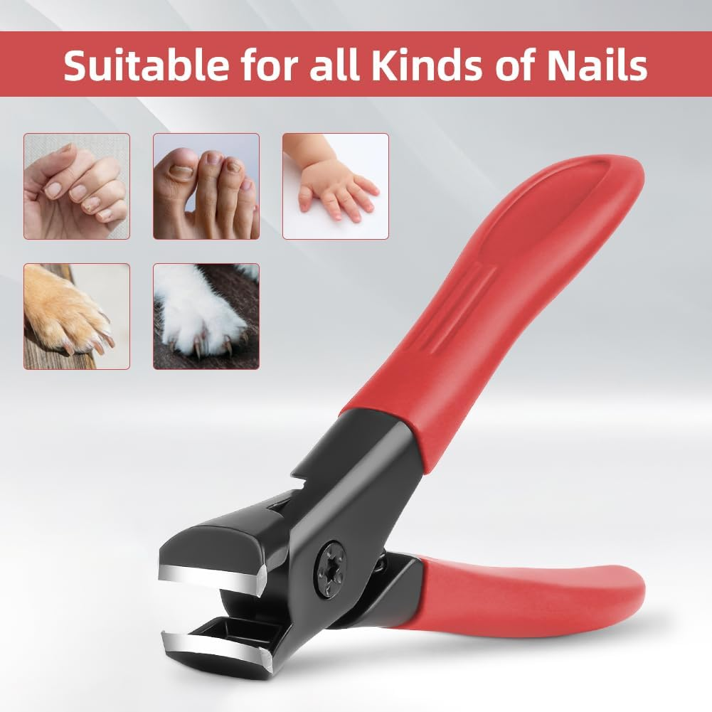 LOPHE Nail Clippers for Thick Nails Large Nail Clipper Sharp Nail Clipper Premium Steel Nail Scissors with Collection Tray for Women Men Senior for Toenails and Finger Nails, Rubber Red