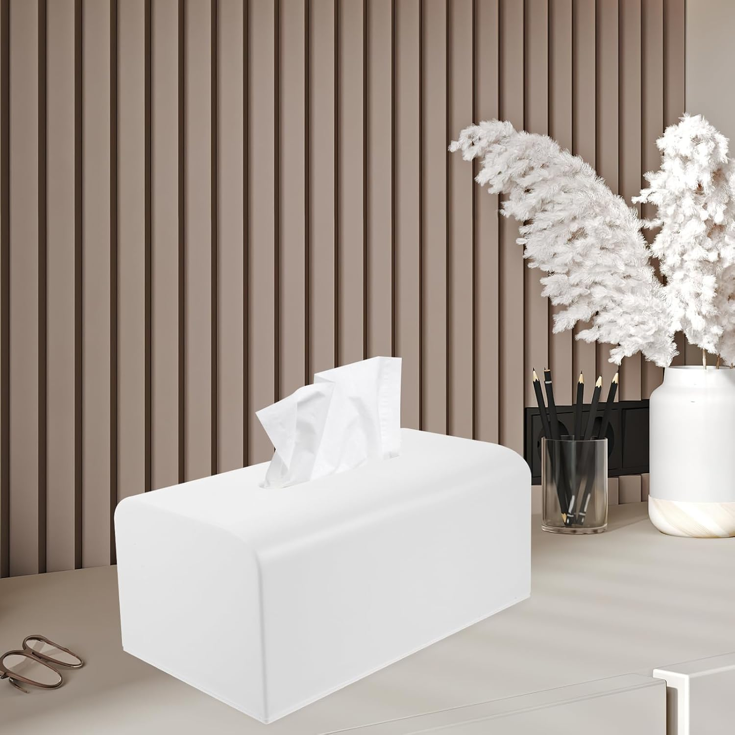 VICASKY Car Plastic Tissue Box Holder Square Tissue Box Cover White Napkin Storage Container Practical for Home and Office image number 1