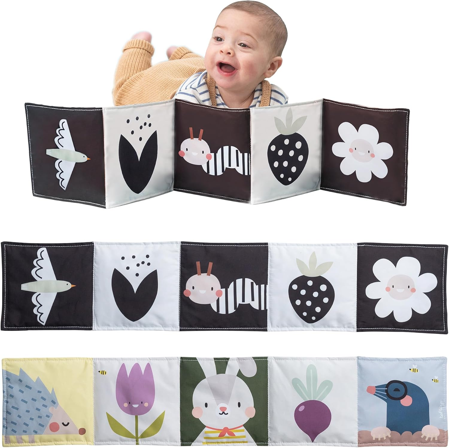 Taf Toys Bunny Black and White Soft Sensory Books Pram Book, High Contrast Baby Toys 0-3-6 Months, Essentials Tummy Time, Pram, Stroller, Car Seat Toy, Infant Toys, Newborn Essentials Must Haves image number 4