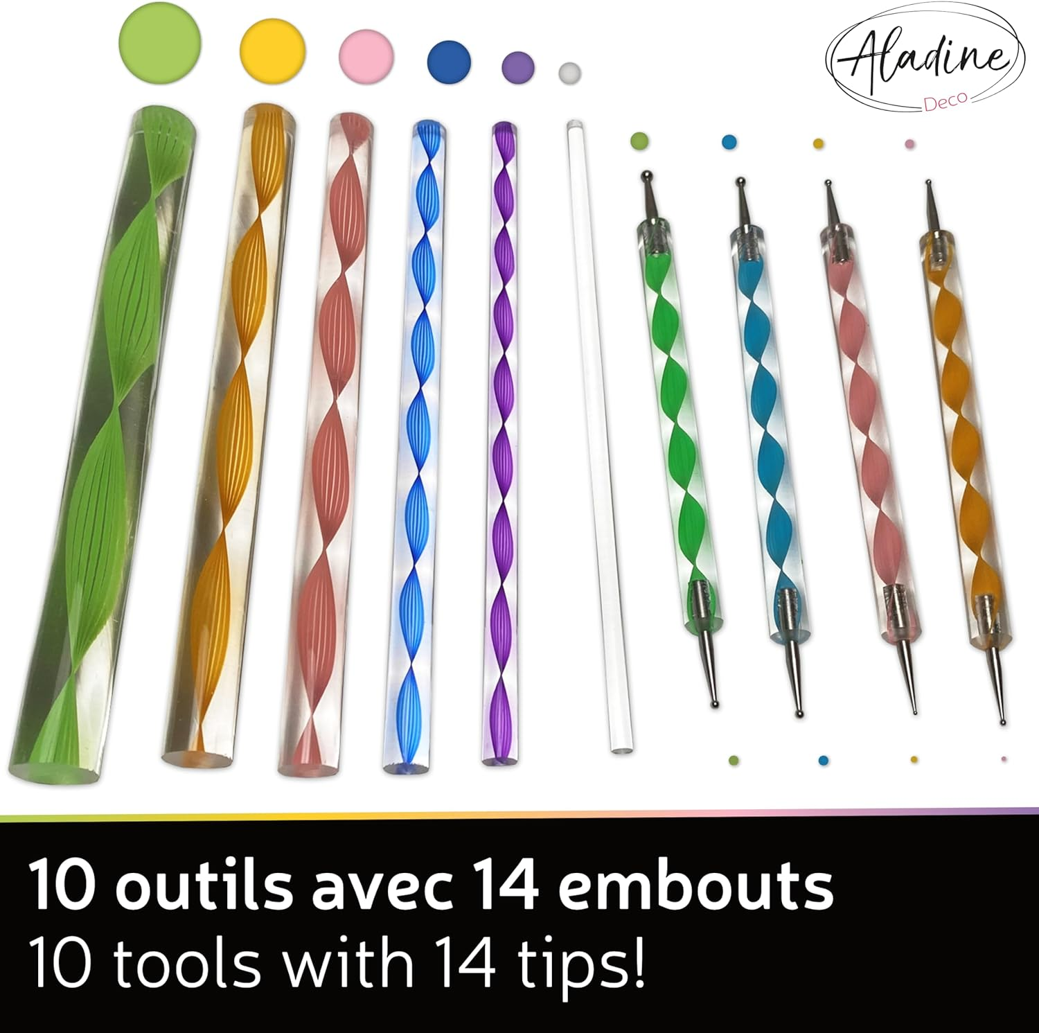 Aladine 80811 Kit Outils De Dot Painting 10 Accessories & 14 Attachments for Mandalas, Pebble Painting, Wood, Fabric, Canvas Dotting Dots, Creative Hobby-80811, Multi-Colour, Loisirs Cr&eacute;atifs