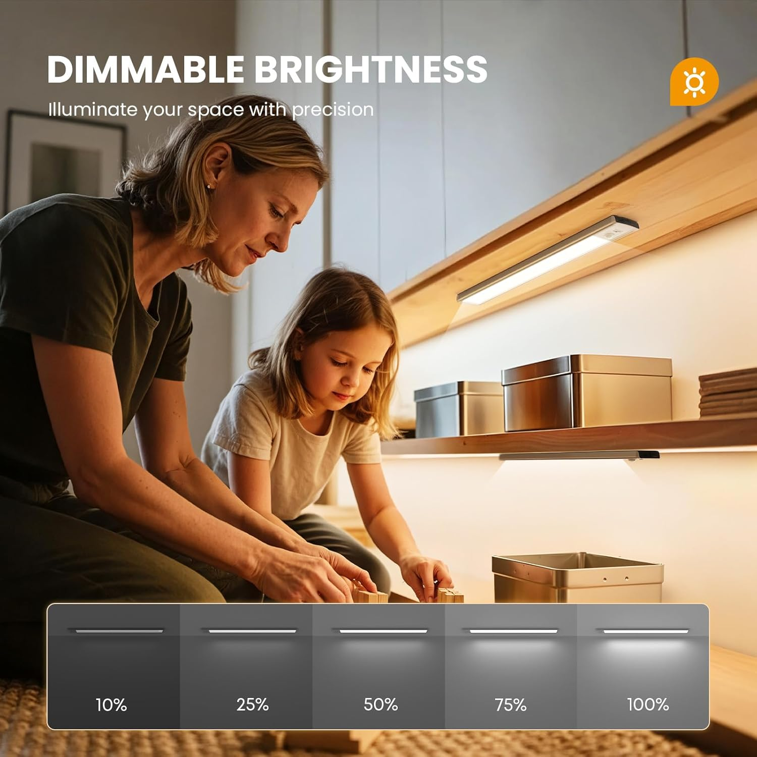 TANSOOL+ Cabinet Lighting LED Lamp with Motion Sensor - USB-C Rechargeable Under-Unit Light Kitchen Light - Dimmable Wireless Night Light for Kitchen, Stairs, Cupboard - 20 Cm, Pack of 2 image number 5