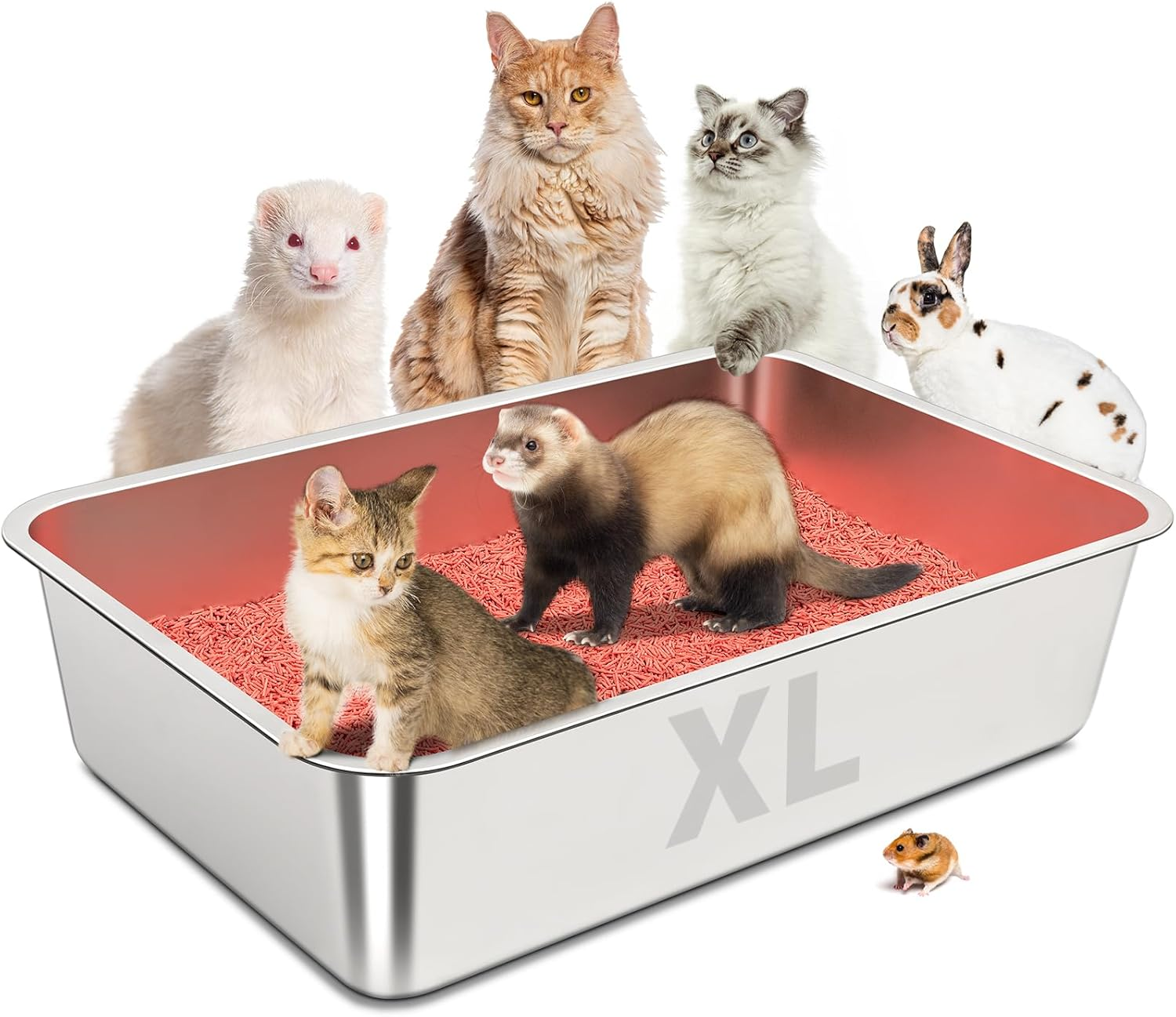 Stainless Steel Cat Litter Box, 23.5" L X 15.5" W X 6" H, Tray for Small to Large Kitty, Rabbits, Hamsters, Guinea Pigs and Ferrets, Potty Toilet Is Easy to Clean and Does Not Absorb Odors image number 3