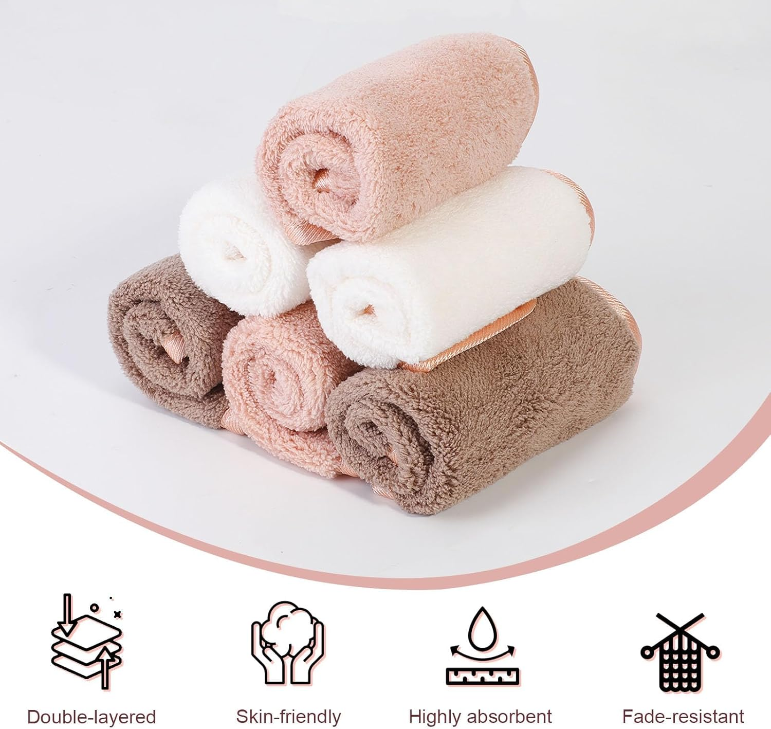 Microfiber Makeup Remover Cloth Soft Facial Cleansing Cloths Absorbent Washcloth Face Cloths Reusable Flannel Face Cloth 8Inch X 8Inch 6Pack (Pink, White, Brown, 1 Count (Pack of 6))