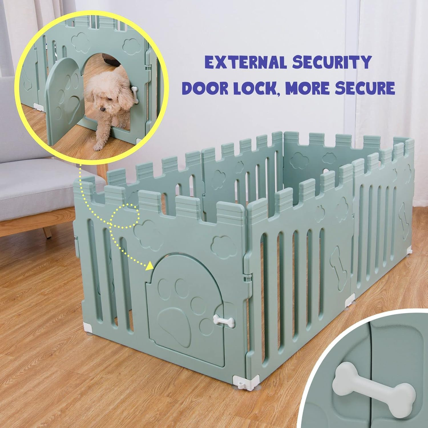 Pet Scene Whelping Box Portable Dog Crate Pet Pen Cage Puppy Cat Enclosure Playpen Exercise Indoor Outdoor Pet Kennel Plastic Green,154X78X60Cm image number 6