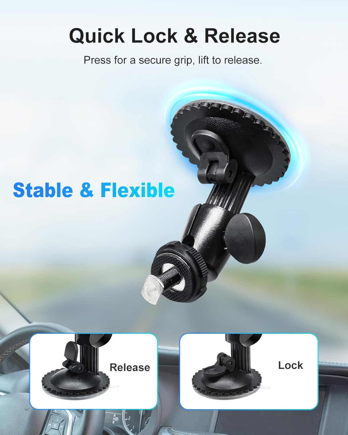 Windshield Suction Mount for Reversing Camera Monitor &ndash; 5Kg Load Capacity, 360&deg; Adjustable Ball Head, Metal Construction, No Drill Easy Install for Car, Truck, RV image number 6
