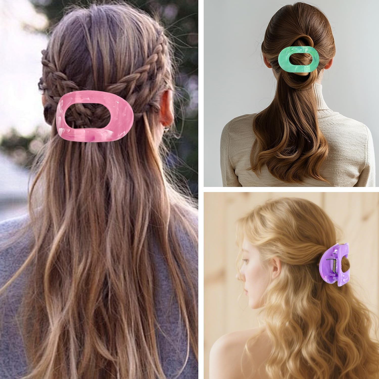 Large Hair Clips for Women French Matte Flat Claw Clips Strong Hold for Thick and Thin Hair 3 Pack in 3 Colors (Combination 2) image number 1
