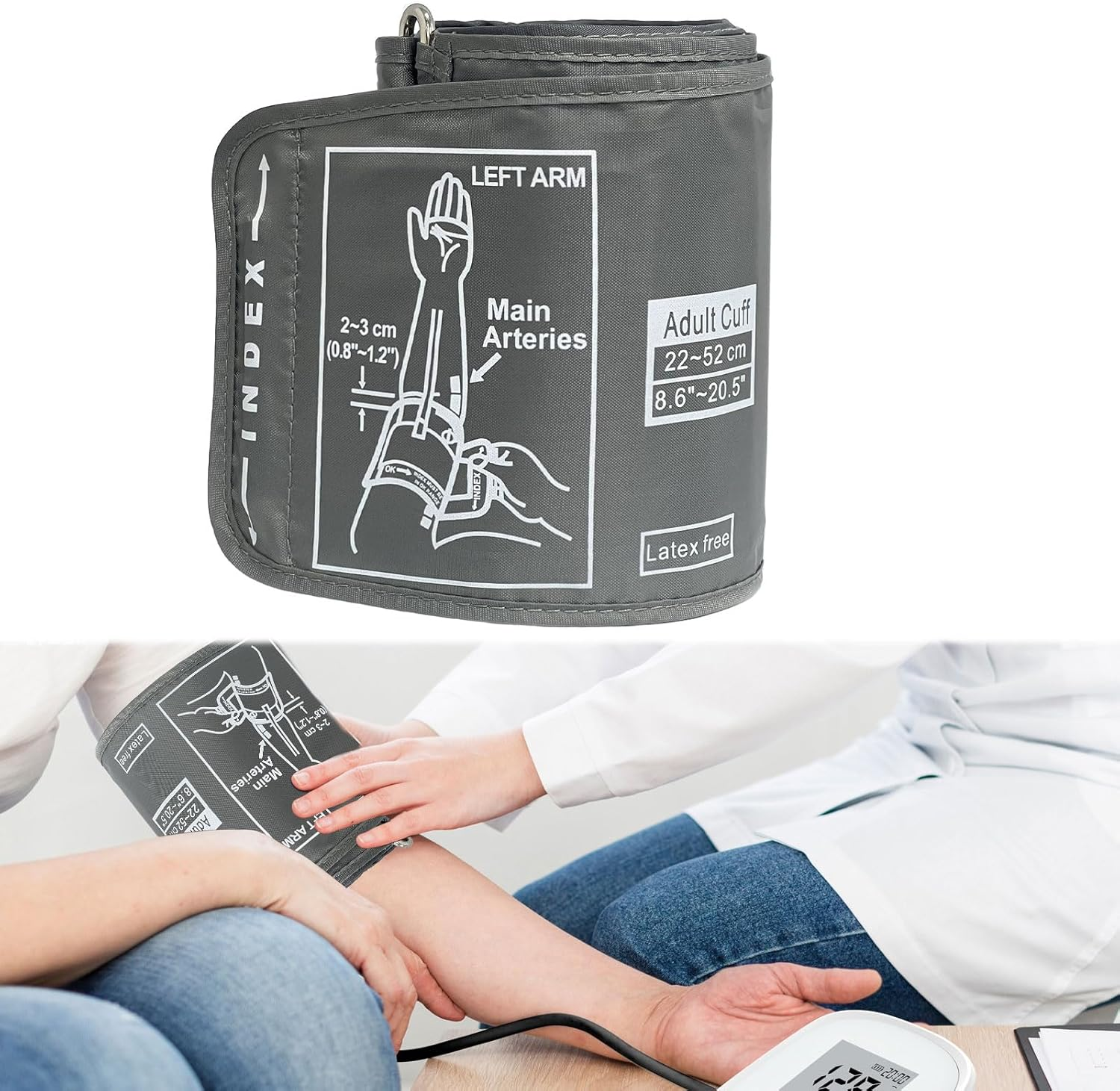 Blood Pressure Monitor Cuff, Blood Pressure Monitors Cuff, Bp Monitor Cuff, Extra Large BP Replacement Cuffs for Digital Upper, with 4.6Mm Connectors, Machine Not Included (22-52CM) image number 2