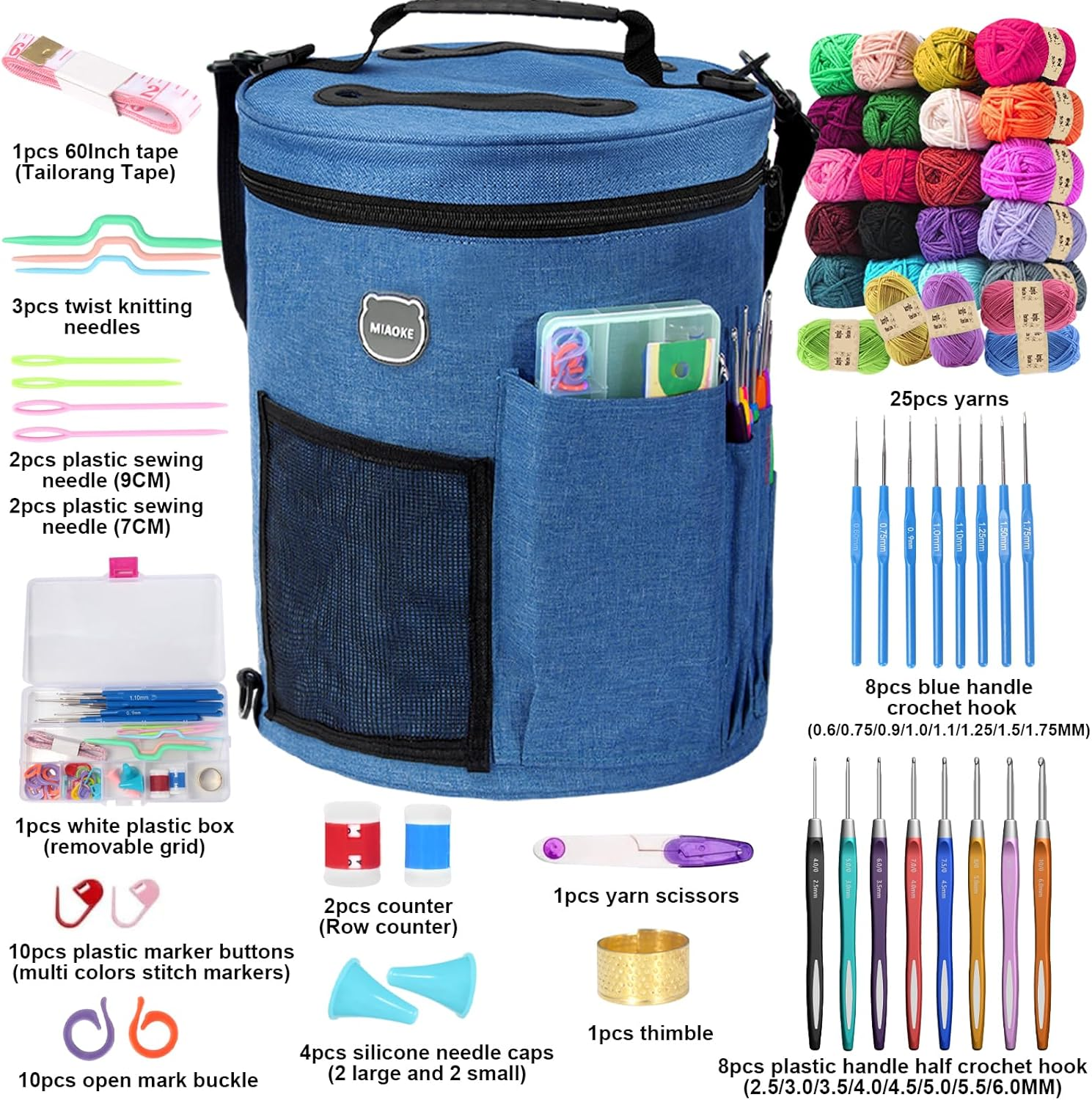 MIAOKE 79Pc Crochet Kit, Large Knitting Bag Yarn Storage Organizer, Crocheting Starter Kits with Waterproof Bag, Beginner Knitting Accessories Set, for Beginners Adults Travel Crochet Supplies - Purple image number 6