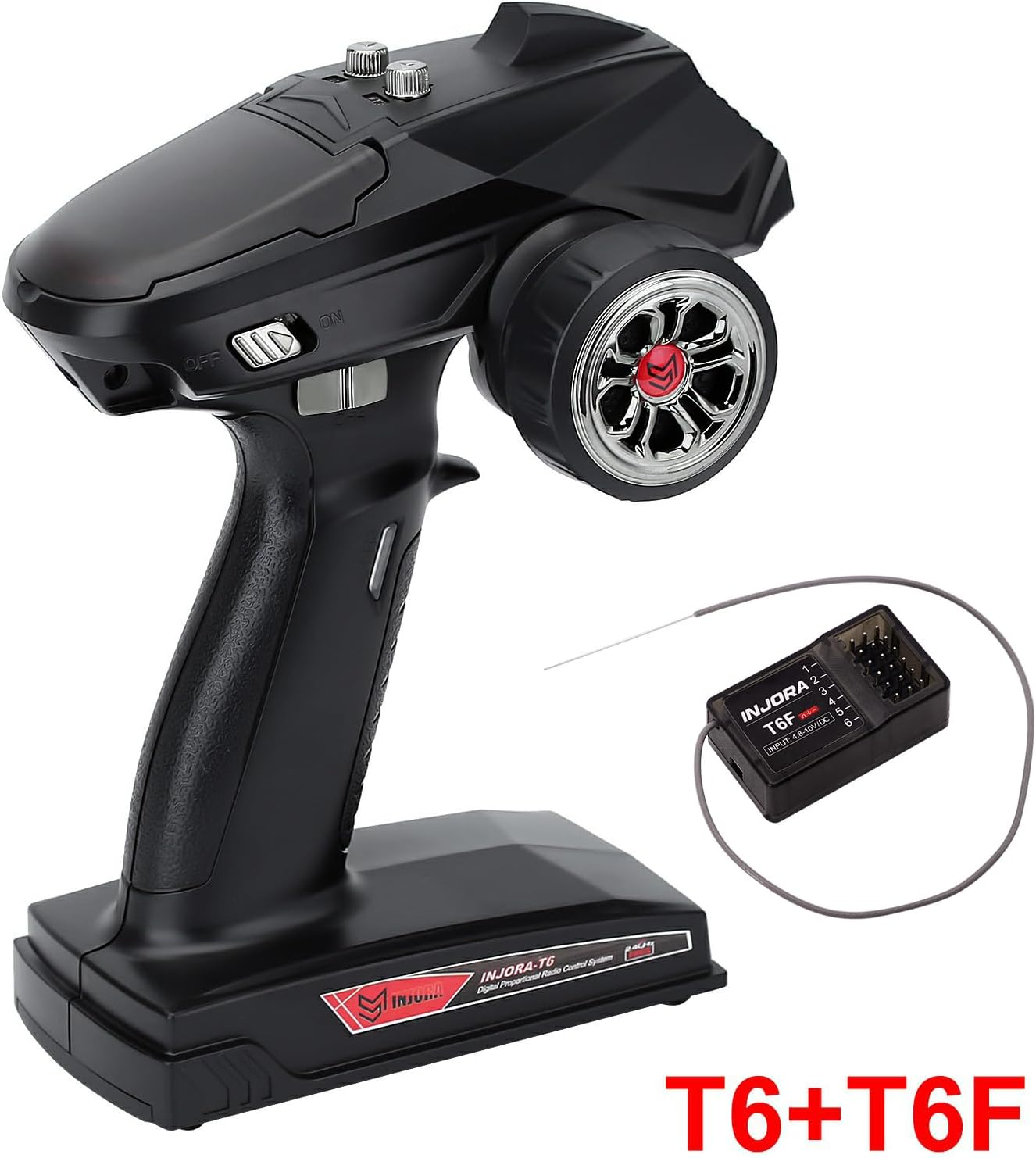 INJORA RC Transmitter 2.4Ghz 6CH Controler and Receiver for 1/8 1/10 RC Car Boat Tanks Crawler TRX4 SCX10 image number 2