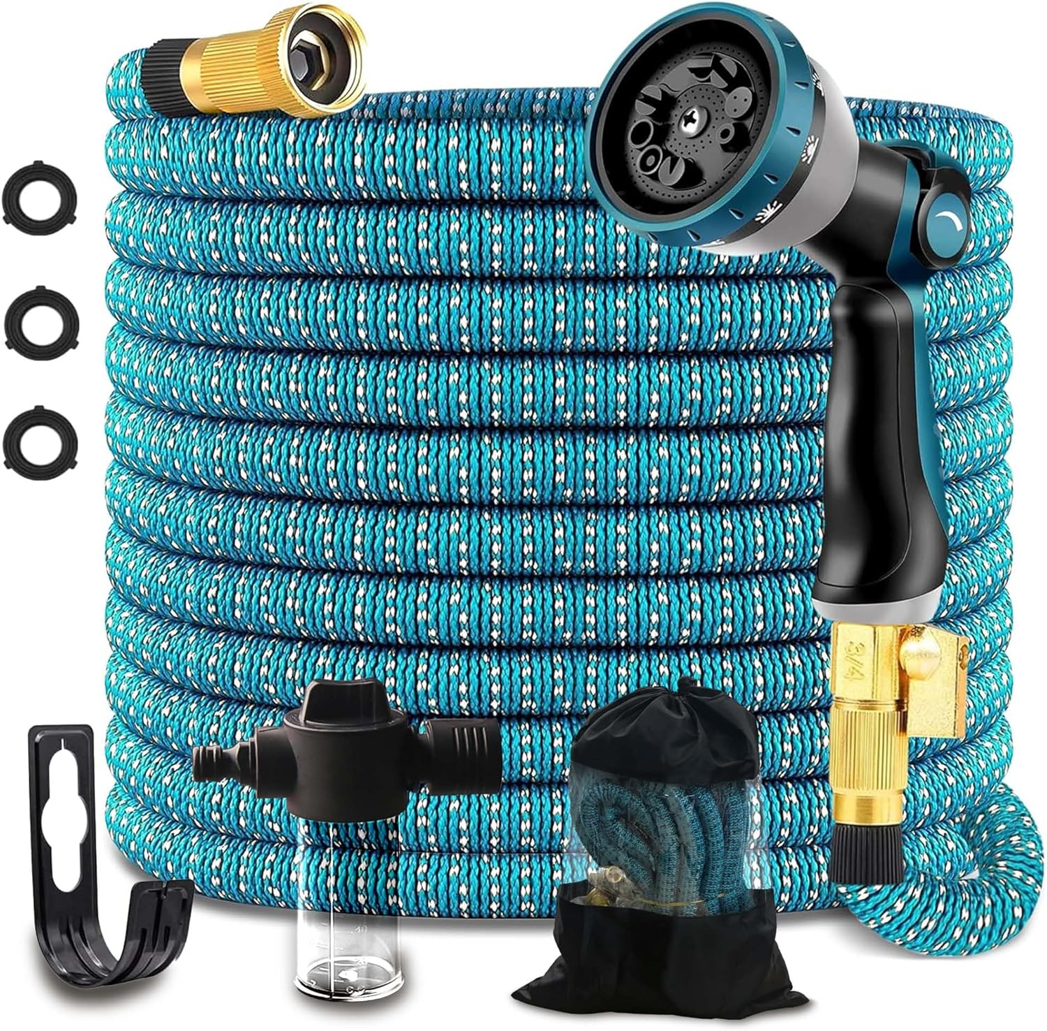 Expandable Garden Hose with 10-Pattern Spray Nozzle & Foam Bottle, Kink-Free Flexible Water Hose, Retractable Water Hose High Pressure with Holder & Quick Connector for Car Wash & Lawn Watering image number 6