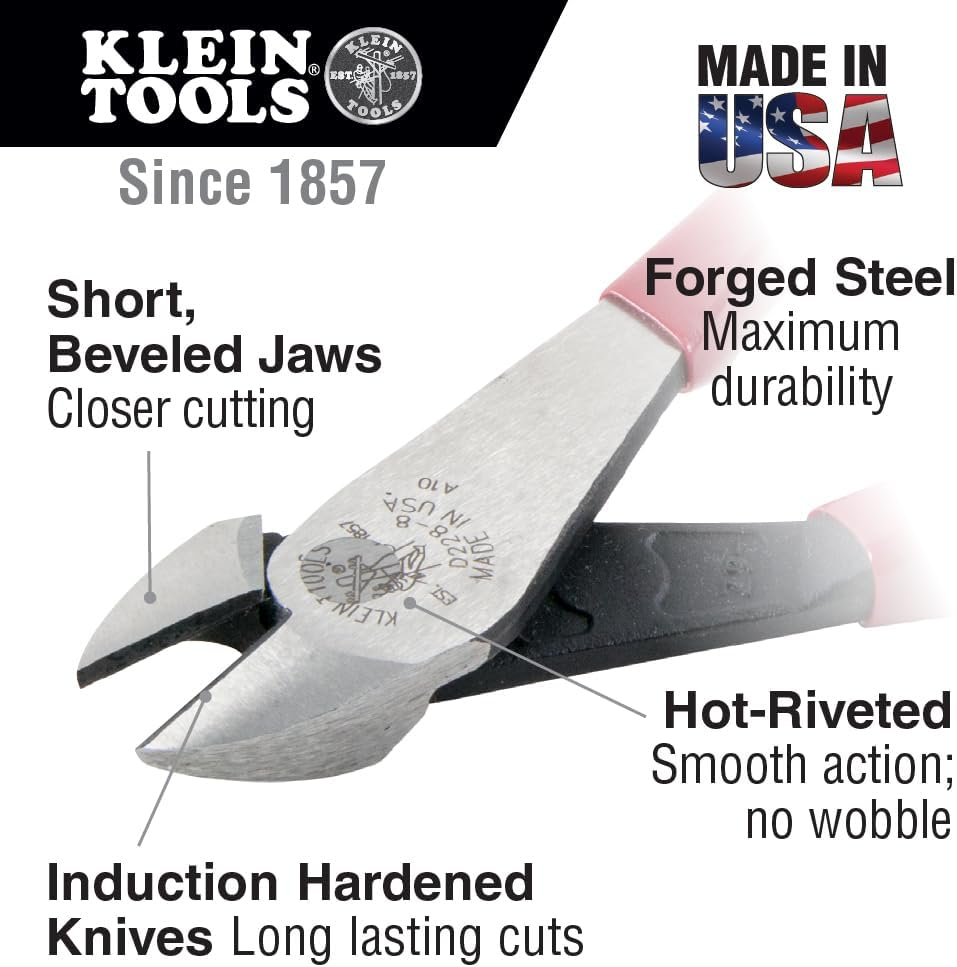 Klein Tools Heavy Duty Diagonal Cutting Pliers, Cuts ACSR, Screws, Nails and Most Hardened Wire, D200028 image number 3