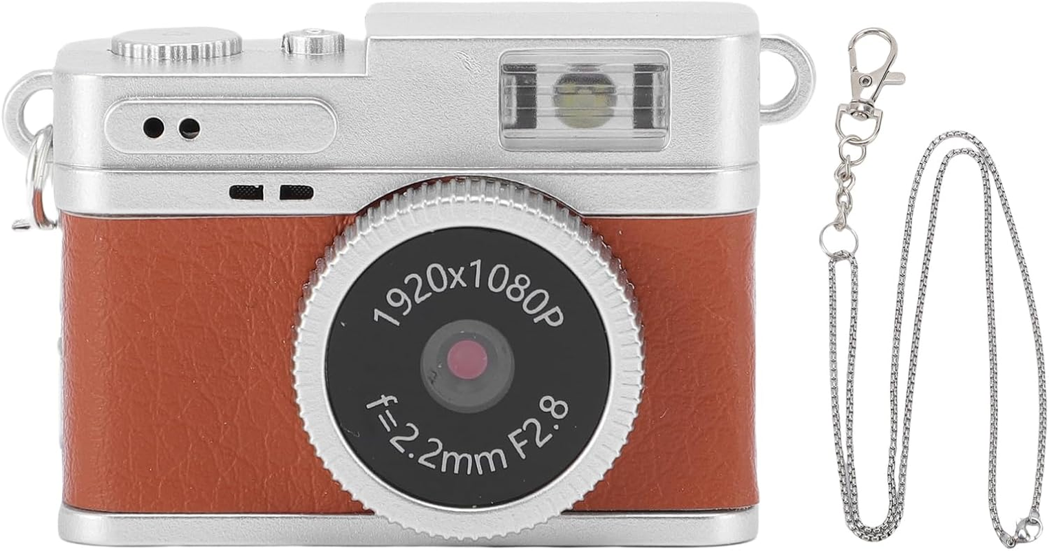 Dpofirs Mini Keychain Camera, 1080P Small Retro Camera for Photo Video Travel Vlog, Built in 4 Filters, 0.96" HD Screen, 128GB Expandable (Brown)