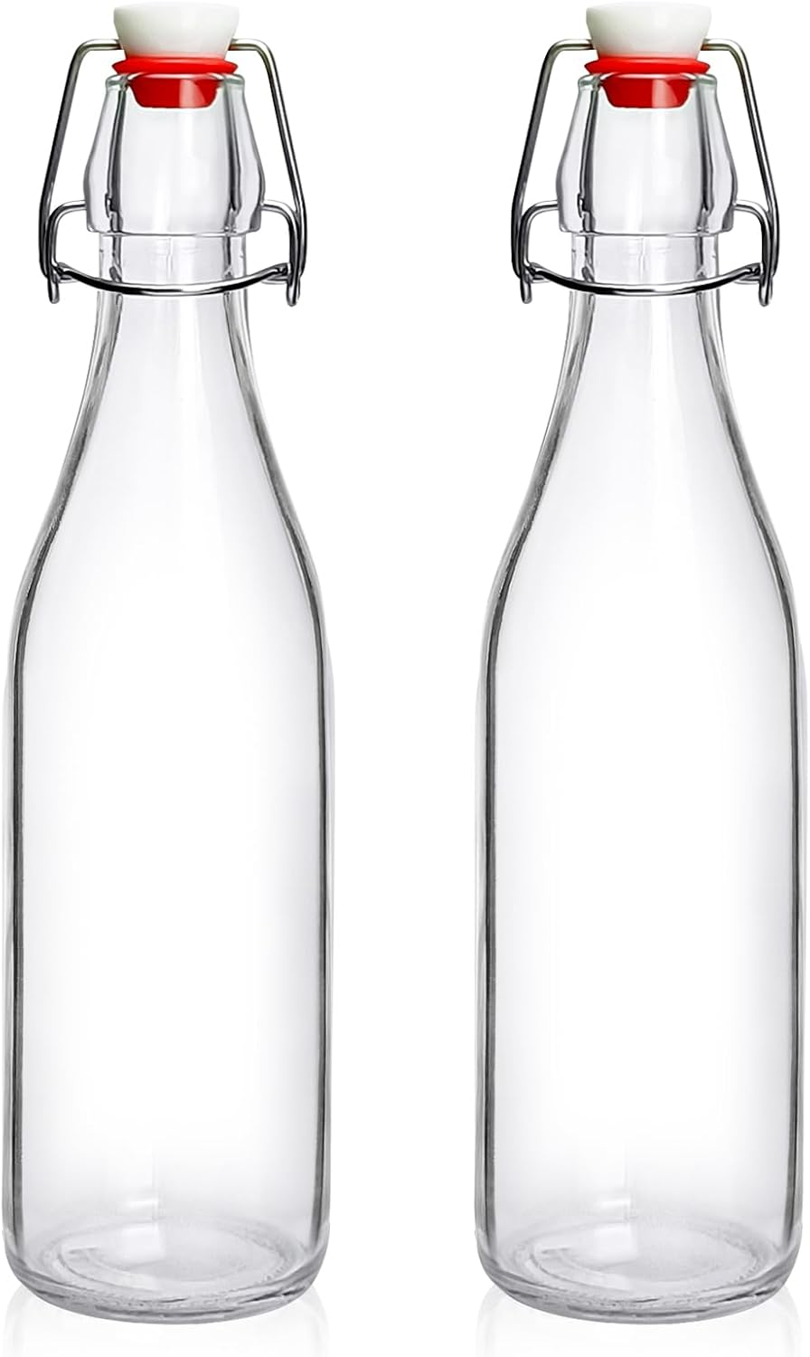 2 Pack Swing Top Glass Bottles 16Oz, Flip Top Glass Bottle with Airtight Lid for Fermentation, Kombucha, Mead, Vanilla Extract, Coquito, Vinegar, Beer, Kefir, Wine, Soda, Juice, Oil for Home Brewing image number 4