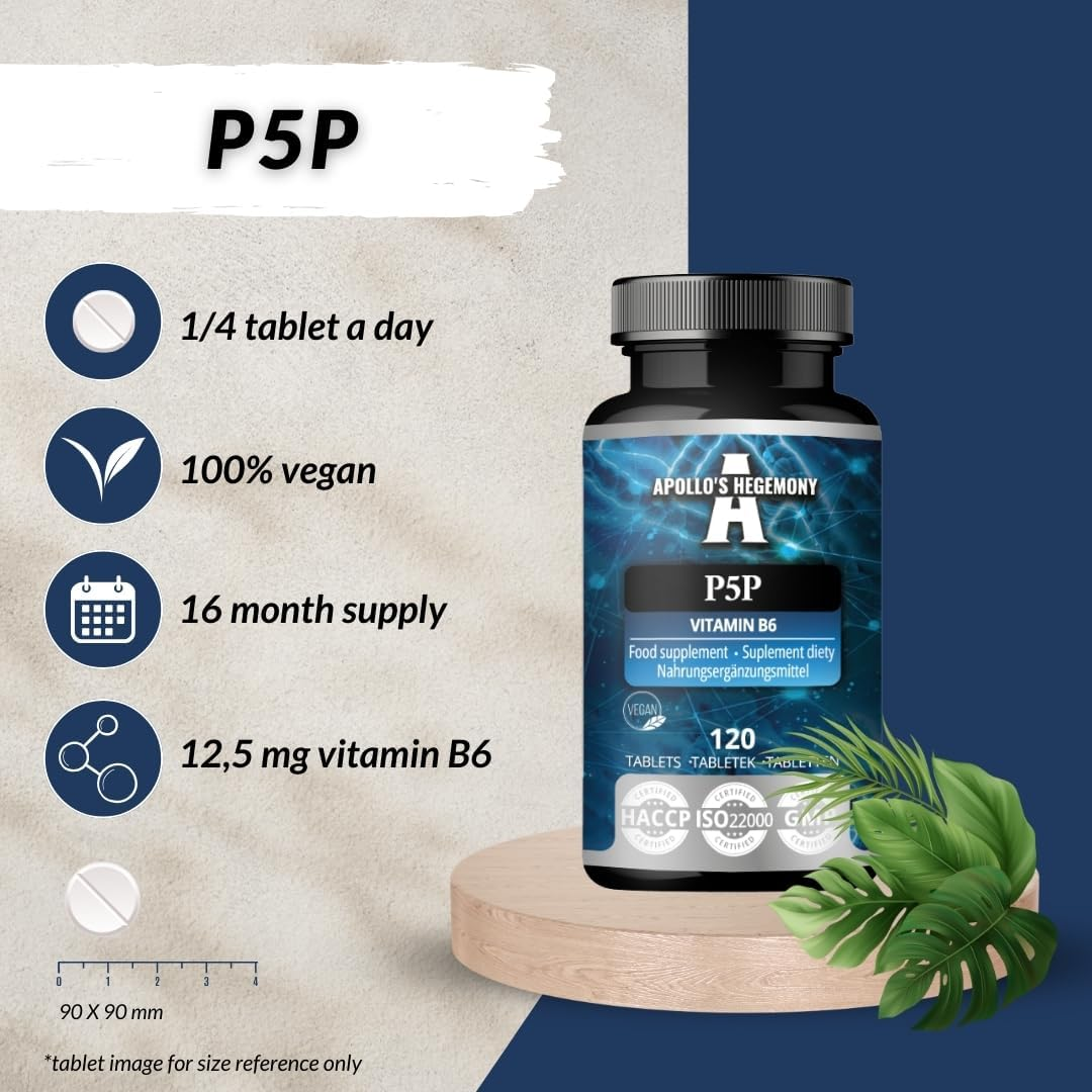 Pyridoxal-5-Phosphate (P-5-P) 50 Mg per Tablet - 120 Vegan Tablets - Supply for 480 Servings - Supports Nerve and Psychological Functions -Vitamin B6 Diet Supplement - by Apollo'S Hegemony image number 3