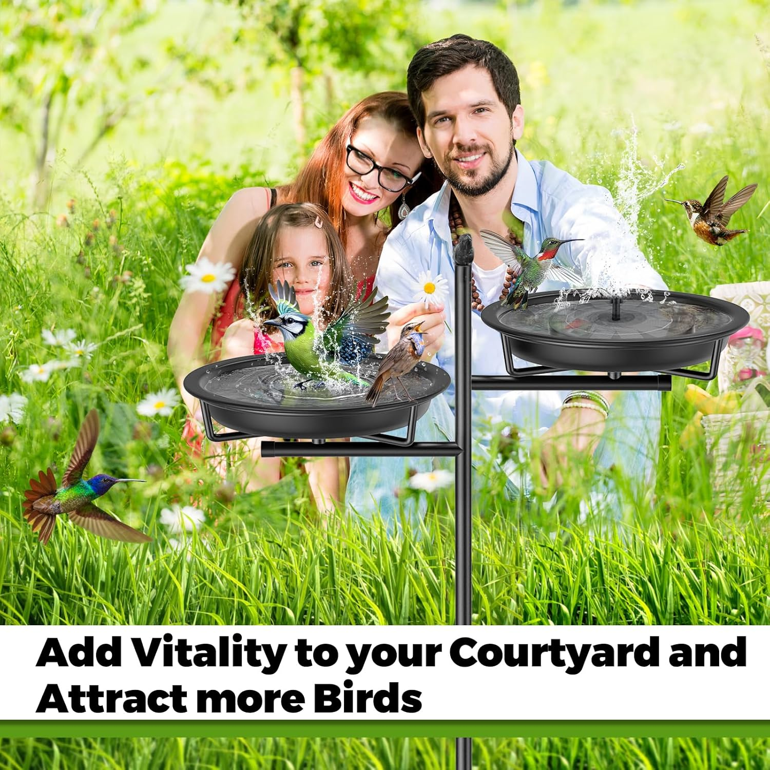 46 Inch Metal Bird Bath for Outside, Vintage Freestanding Birdbaths Feeder Bowl, Stable & Easy to Clean Birdfeeder for Outdoors Garden Yard Lawn Decor (Black) - Black image number 5