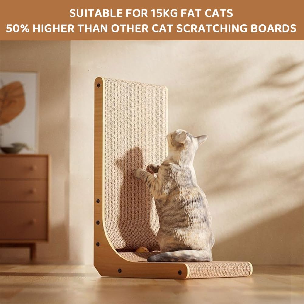 Large Cardboard Cat Scratcher Board, 70 CM L Shape Cat Scratch Pad Wall Mounted,Cardboard Cat Scratcher for Indoor Cats with Ball Toys image number 3