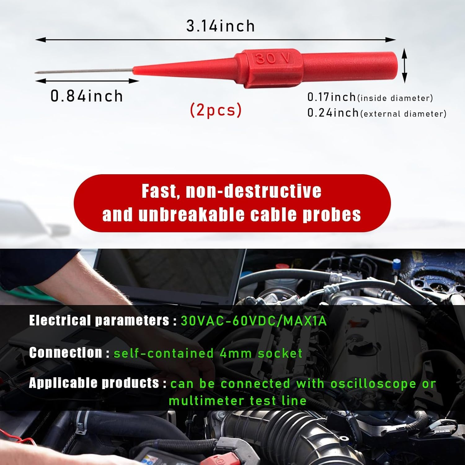 2PCS Car Insulation Wire Piercing Probes, Bendable Auto Back Probes Non-Destructive Pin, Insulation Wire Piercing Needle, Multimeter Puncture Test Probe with 0.7Mm Needle Pin image number 3