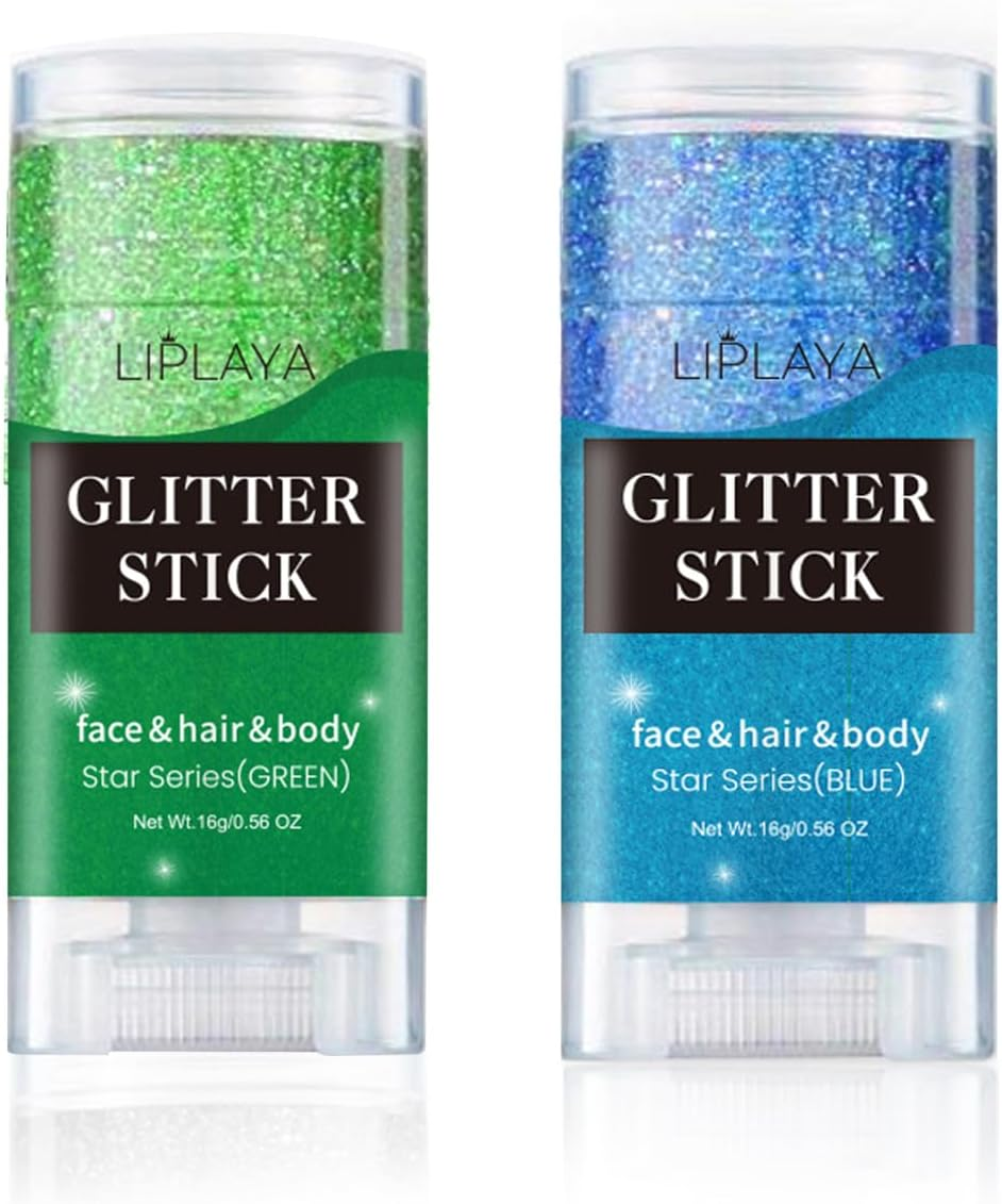Enmart 2 Colors Body Glitter Stick, Sequins Glitter Gel Cream Face Paint, Nails Shimmer Cosmetic Long Lasting Diamond Liquid Sparkling Music Festival Art Rave Makeup for Body Face Eye Hair Lip, 16G