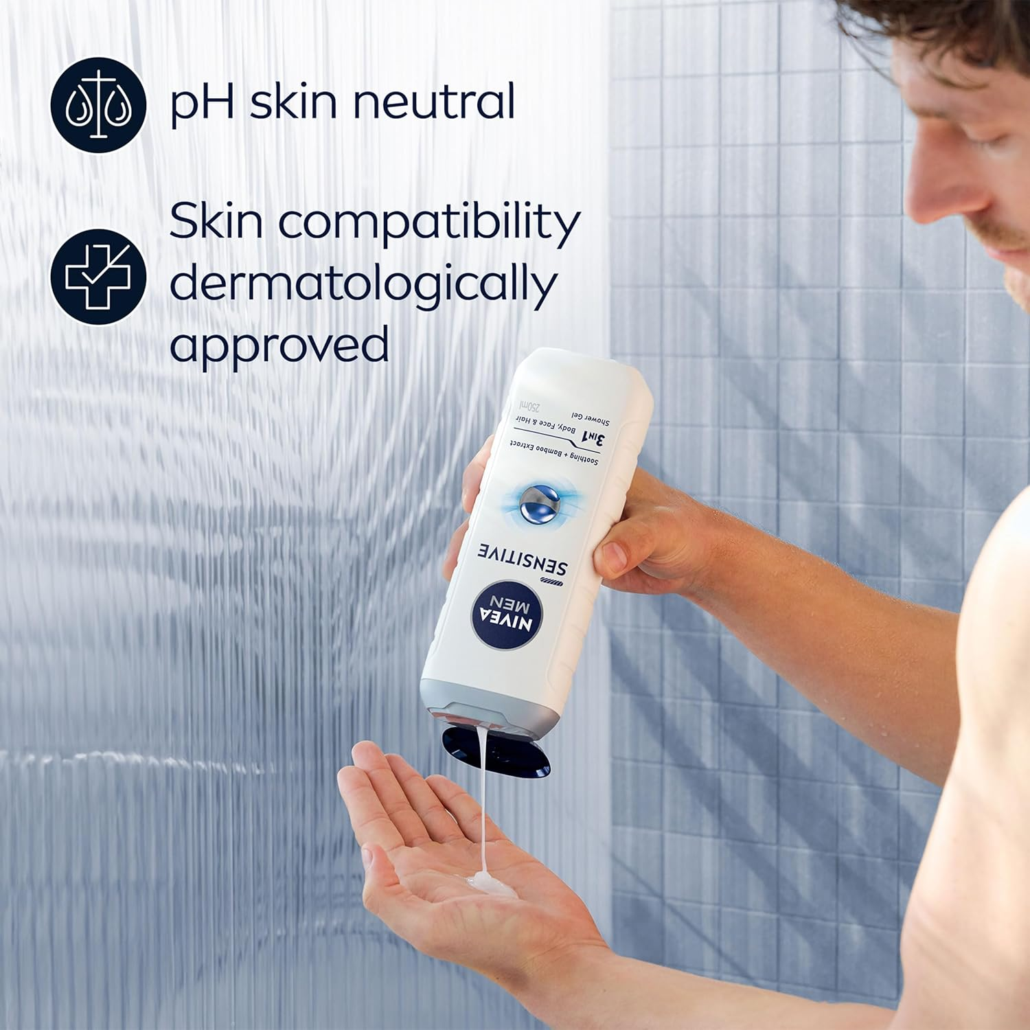 NIVEA MEN Sensitive Shower Gel Pack of 6 (6 X 250 Ml), Alcohol-Free Shower Gel for Sensitive Skin, Gentle Shower Gel for Men, Shower Gel for Irritated Skin image number 2