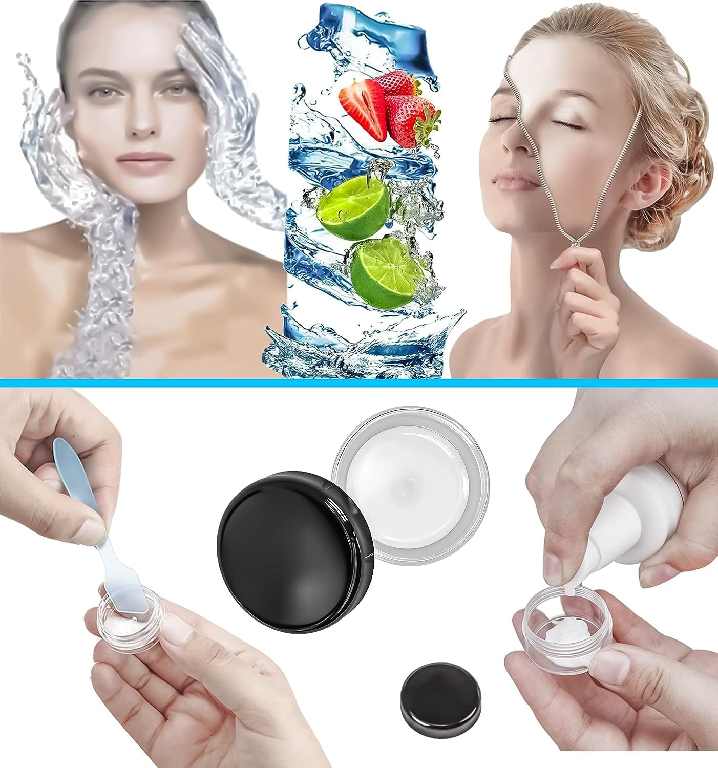 LH 100 Pcs 3G Empty Plastic Containers with Lids,Tiny Makeup Sample Containers Small Pot Jars Clear round Cosmetic Jars with 20 Pcs Mini Spatulas for Liquid Sample Powder Creams (Black Lid)