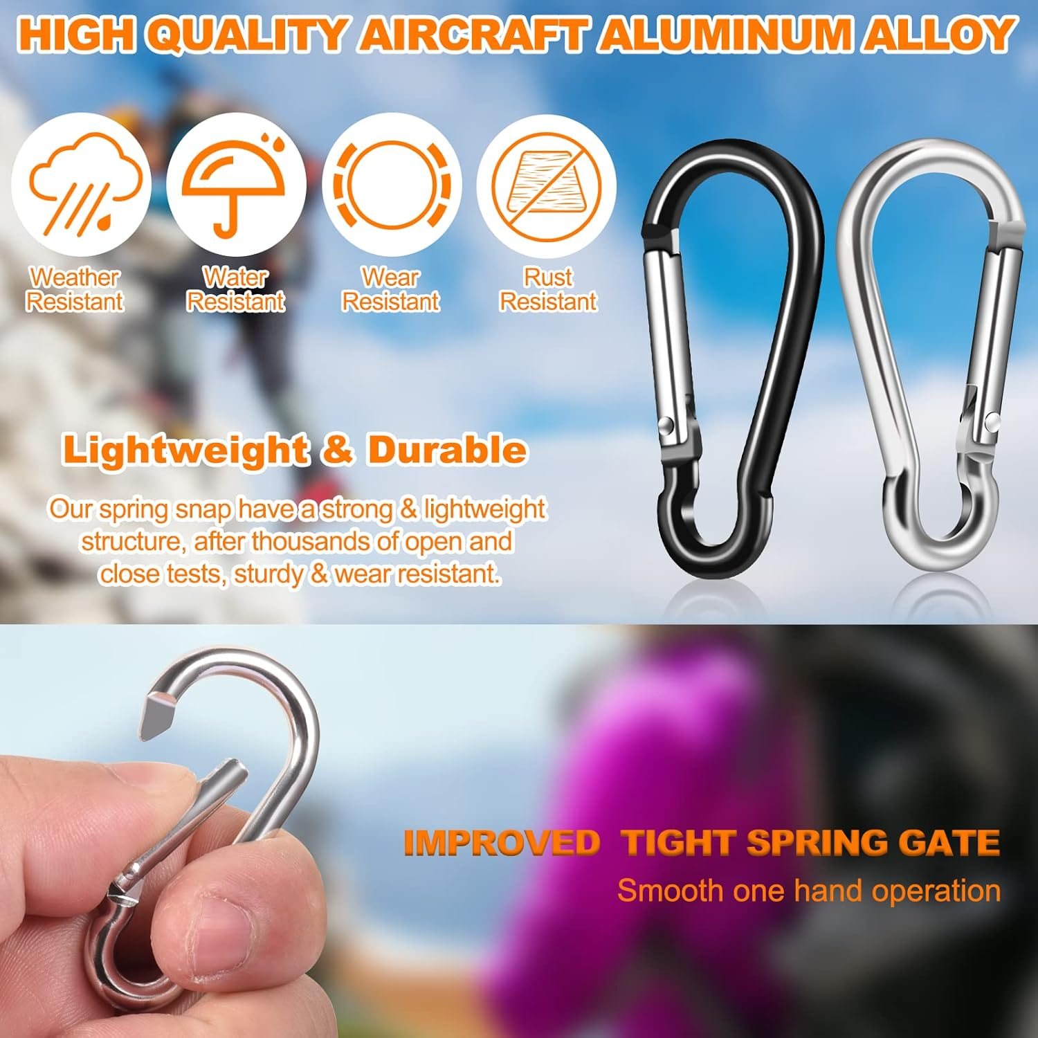 Flag Pole Ring Replacement Carabiner Clips | 8 Pcs Aluminum Alloy Flag Pole Clip Spring Snap Hooks for Grommeted Flag | Replaceable Flagpole Hardware Accessories for Any Flagpole Rings (Silver) - Silver-4 Pcs image number 4