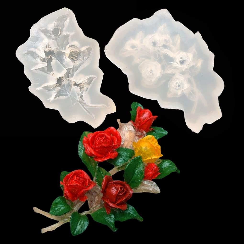 Fineinno 3D Rose Flower Silicone Molds for Epoxy Resin,Floral Crystal Molds with Stems Bouquets Branch Casting Mould for Fondant Chocolate Candy Soap image number 3