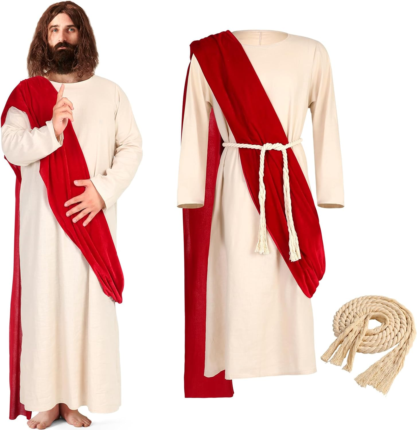 Haull Jesus Costume Adult Men Jesus Robe Religious Christ Costume Includes Scarf Waist Rope for Halloween