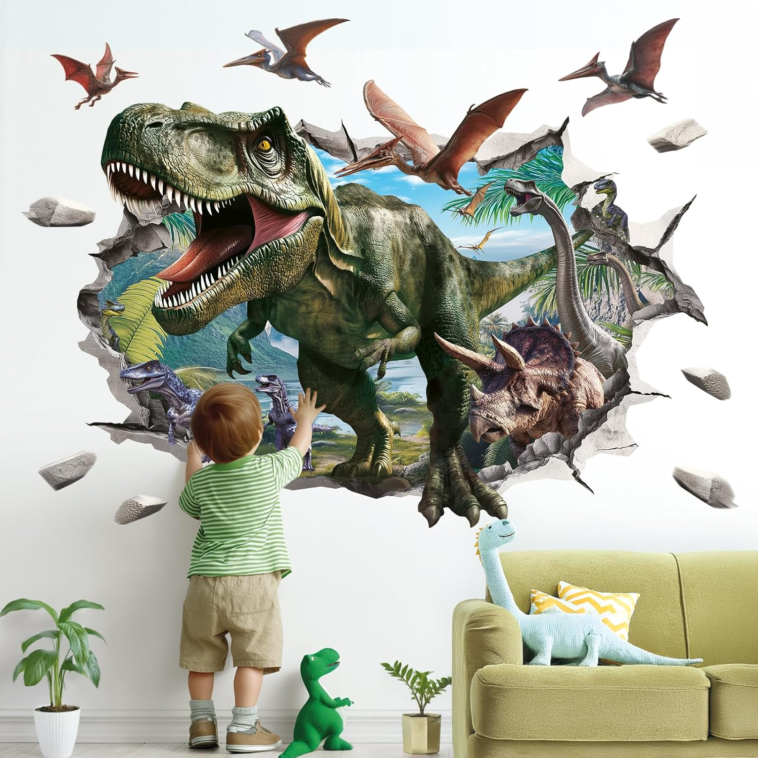 DECOWALL SG2-2515 3D Dinosaur Wall Stickers Realistic T-Rex and Jurassic Wall Decals for Children&rsquo;S Bedroom Nursery Baby Room Playroom Wall D&eacute;cor image number 2