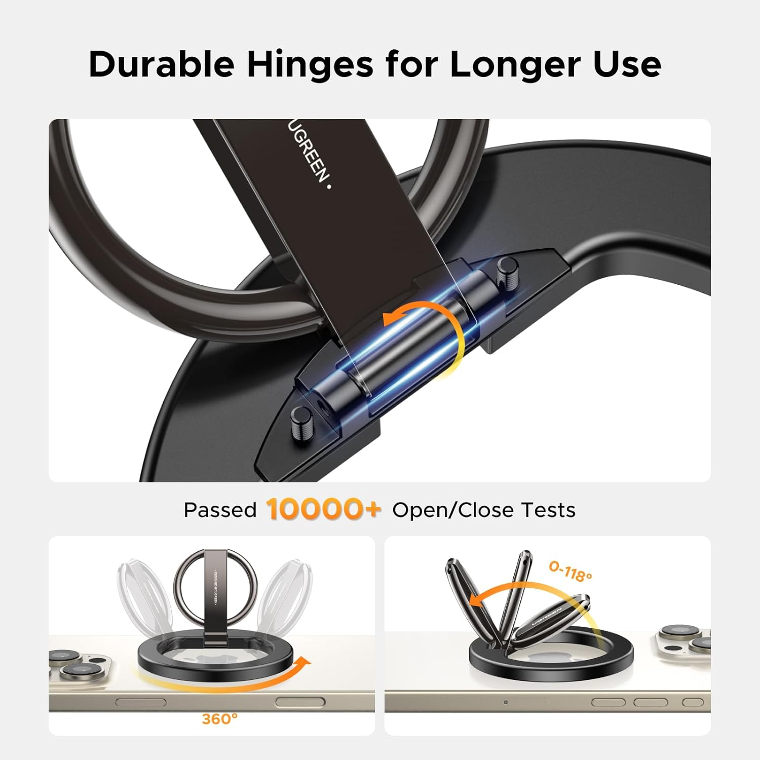 UGREEN Magnetic Phone Ring Stand, Ring Grip, Compatible with Iphone 17/16/15/14/13/12 Series & Magsafe Cases, Ultra Stable Strong Magnet Kickstand, Angle Adjustment, Foldable, Smartphone Ring Holder