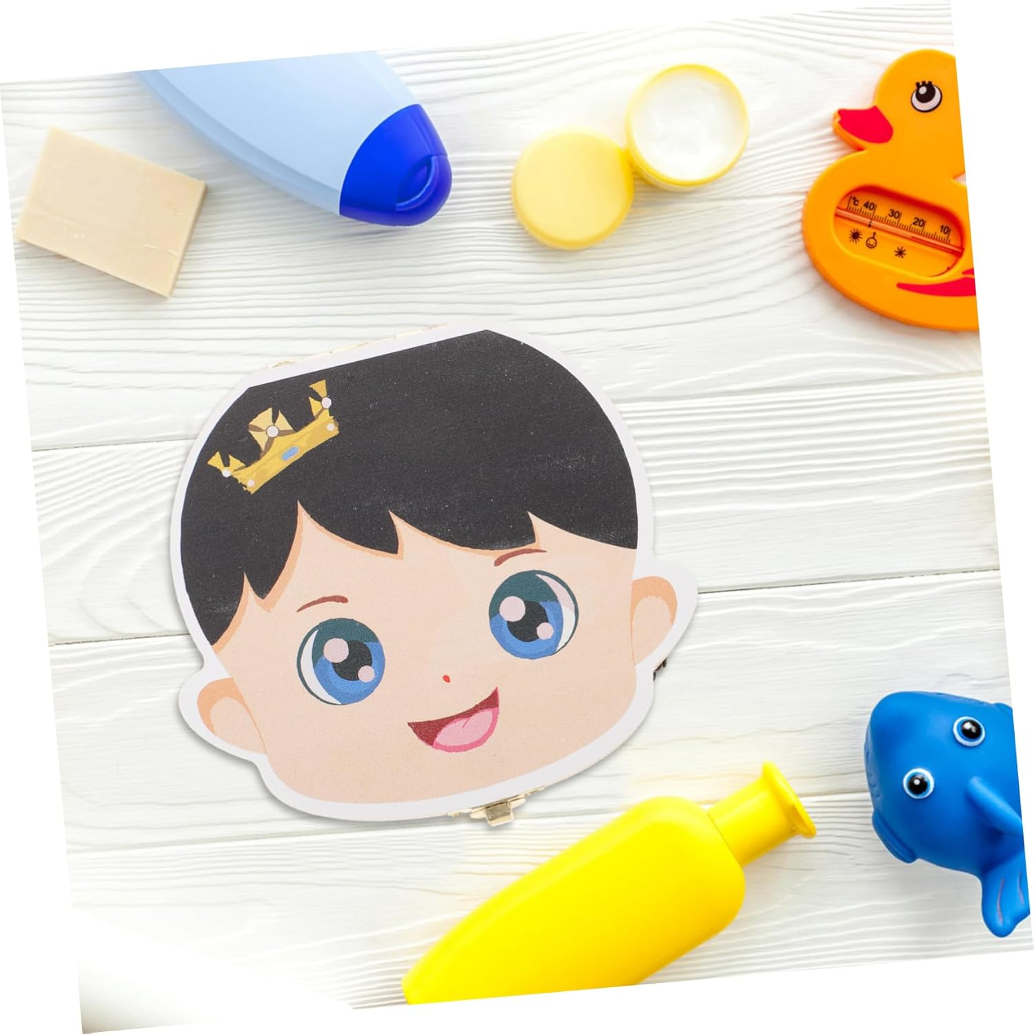 Deciduous Tooth Box Wooden Keepsake First Tooth Holder for Boys and Girls Cartoon Design