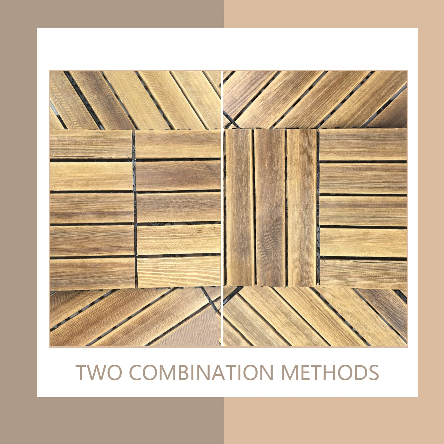 10PCS Interlocking Deck Tiles 29.5Cm X 29.5Cm, Flooring Tiles for Both Indoor and Outdoor, Pine Wood Floor Tiles, Patio Tiles for Balcony Flooring image number 5