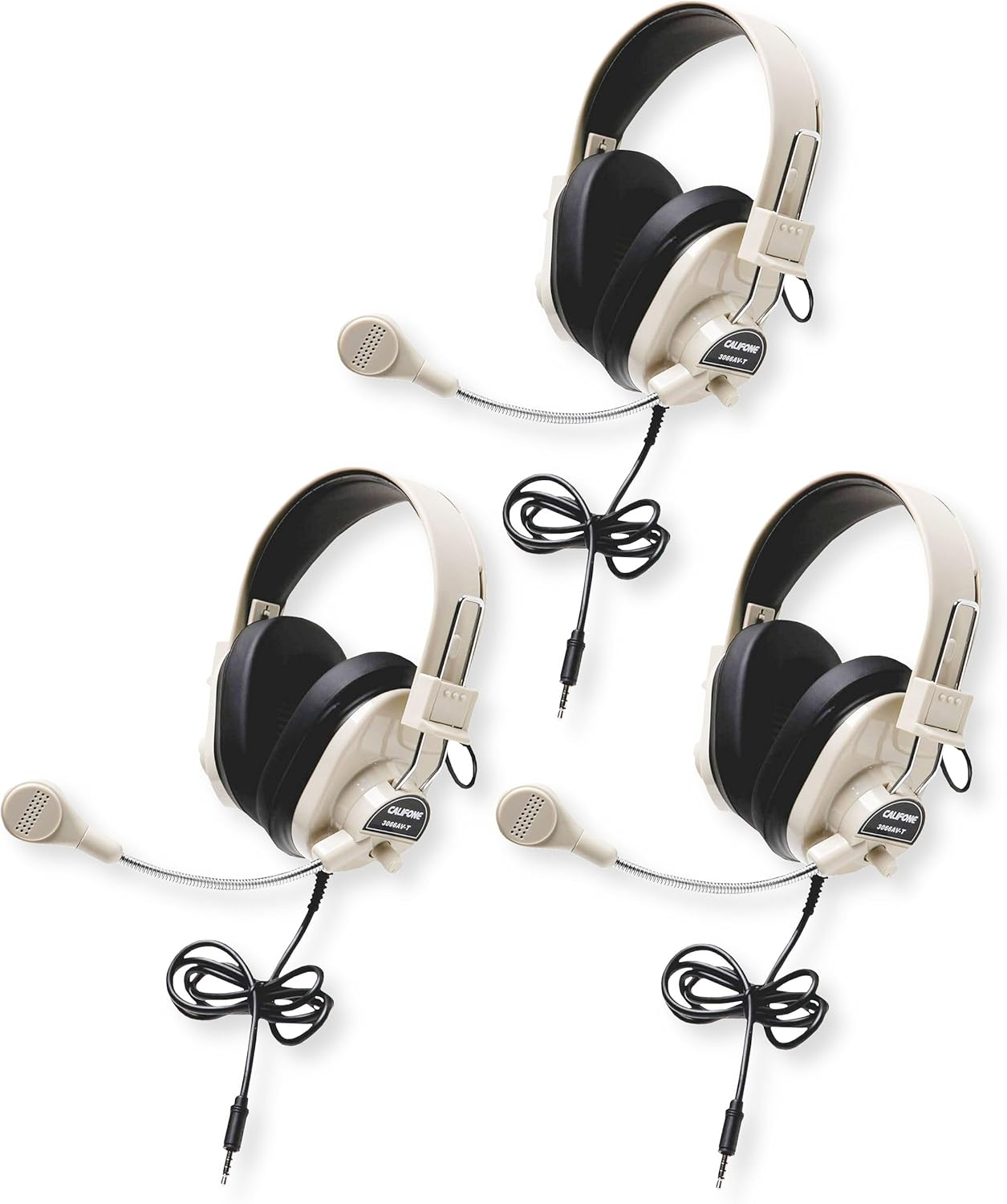 3066AVTCT Pack of 3 Deluxe Over-Ear Stereo Headset, Noise-Reducing, Gooseneck Microphone, 3.5Mm Plug, Adjustable Headband, Replaceable Cushions, Multimedia, 2 Layered 6Ft Chew Resistant Cord