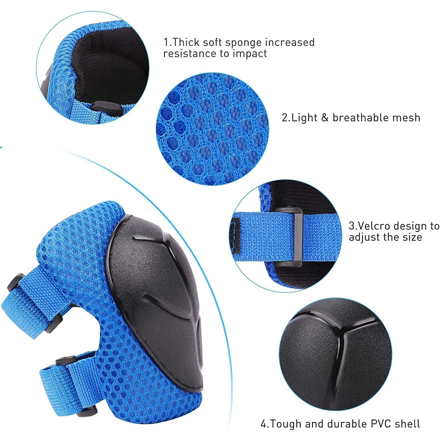 Kids/Youth Knee Pads Elbow Pads Toddler Protective Gear Set with Wrist Guards 6 in 1 for Roller Skates Cycling BMX Bike Skateboard Inline Skatings Scooter Riding Sports, Volleyball, Football，Blue-M - Black-S image number 5