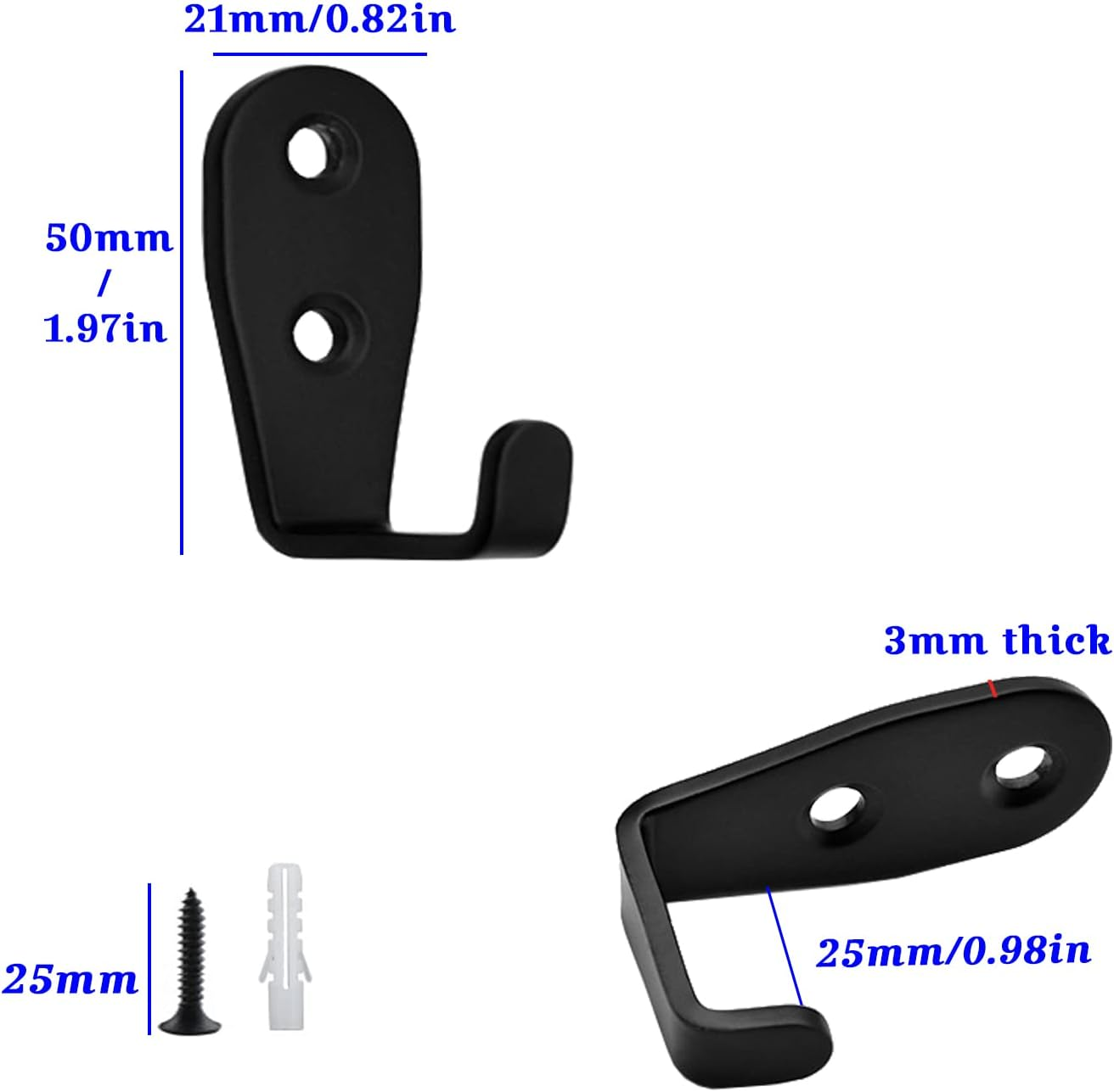 Ymaiss 10Packs Stainless Steel Hooks for Hanging, Heavy Duty Wall Hooks, Coat Hooks, Single Robe Hook, Bathroom Towel Hooks, Key Hooks for Bathroom, Kitchen,Etc(Black L Shaped Small 3Mm Thickness) image number 1