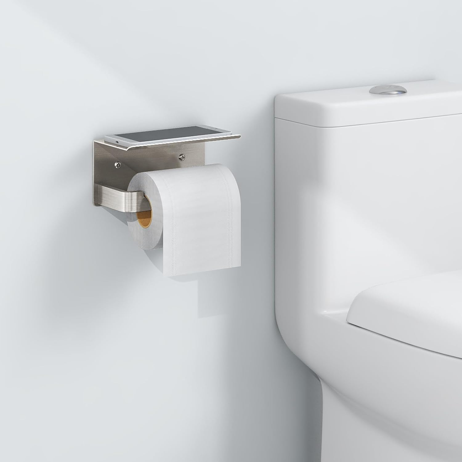 Gypie Toilet Paper Holder with Phone Shelf, Brushed Nickel Toilet Paper Holder Wall Mount, Rustproof Stainless Steel Bathroom Storage - Brushed Nickel image number 4