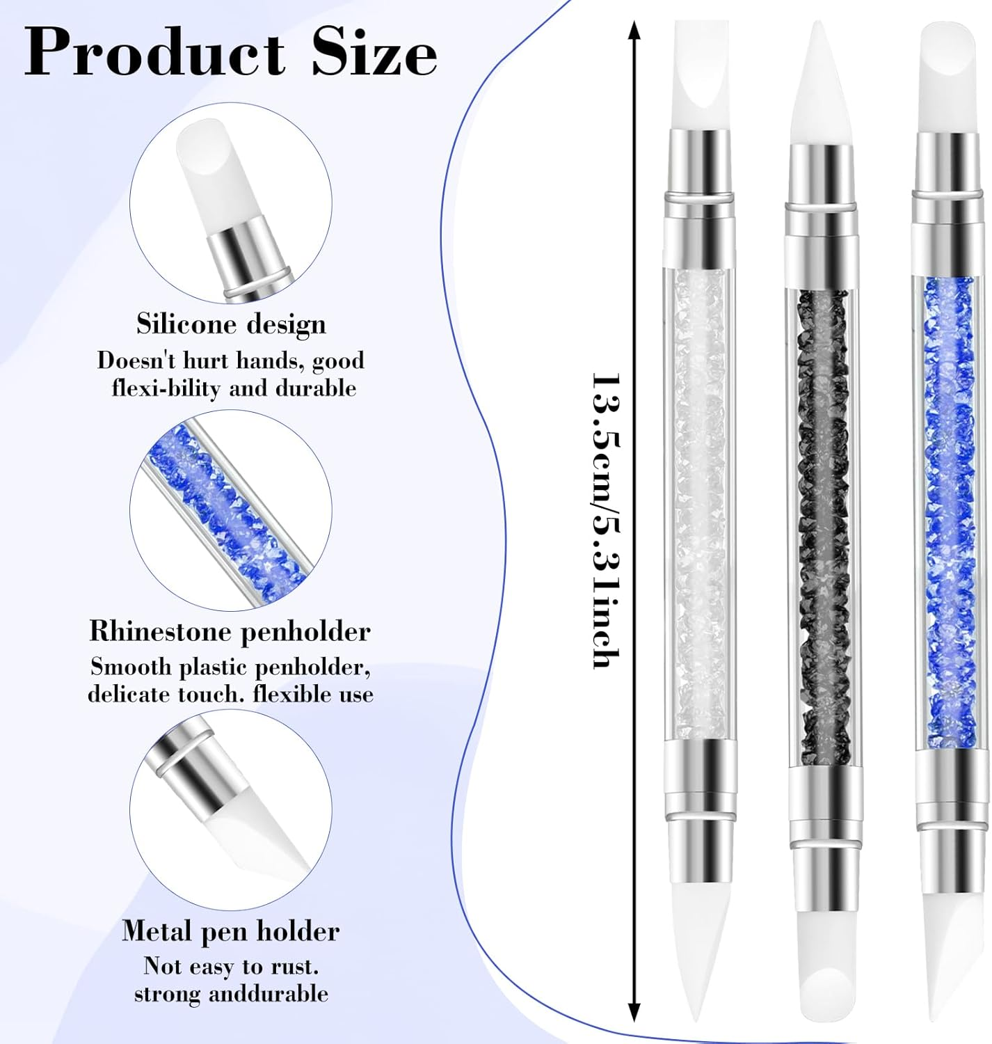 YQQYG 3 PCS Silicone Nail Brush, Dual Tipped Nail Art Sculpture Pen, Rhinestone Nails Carving Tool, 3D Nail Gel Art Tools for Sculpting Gel Shaping Nail Foil Drawing image number 4