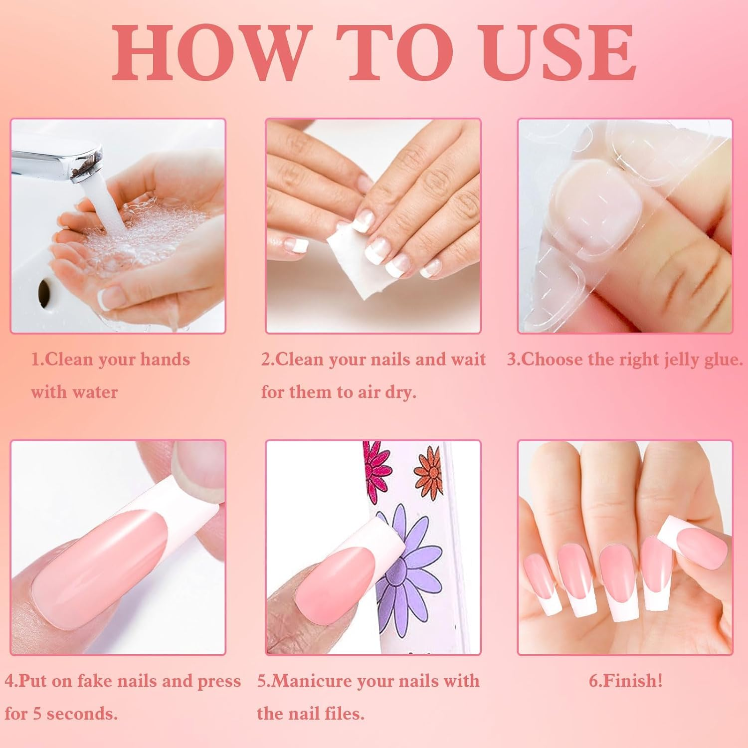 360 Pieces French Tip False Nails Artificial Acrylic Full Cover Fake Nails Tips Press on Nails Square Long Nude Color French Nails Stick on Nails Nail Art Manicure Decorations for Women Girls image number 4