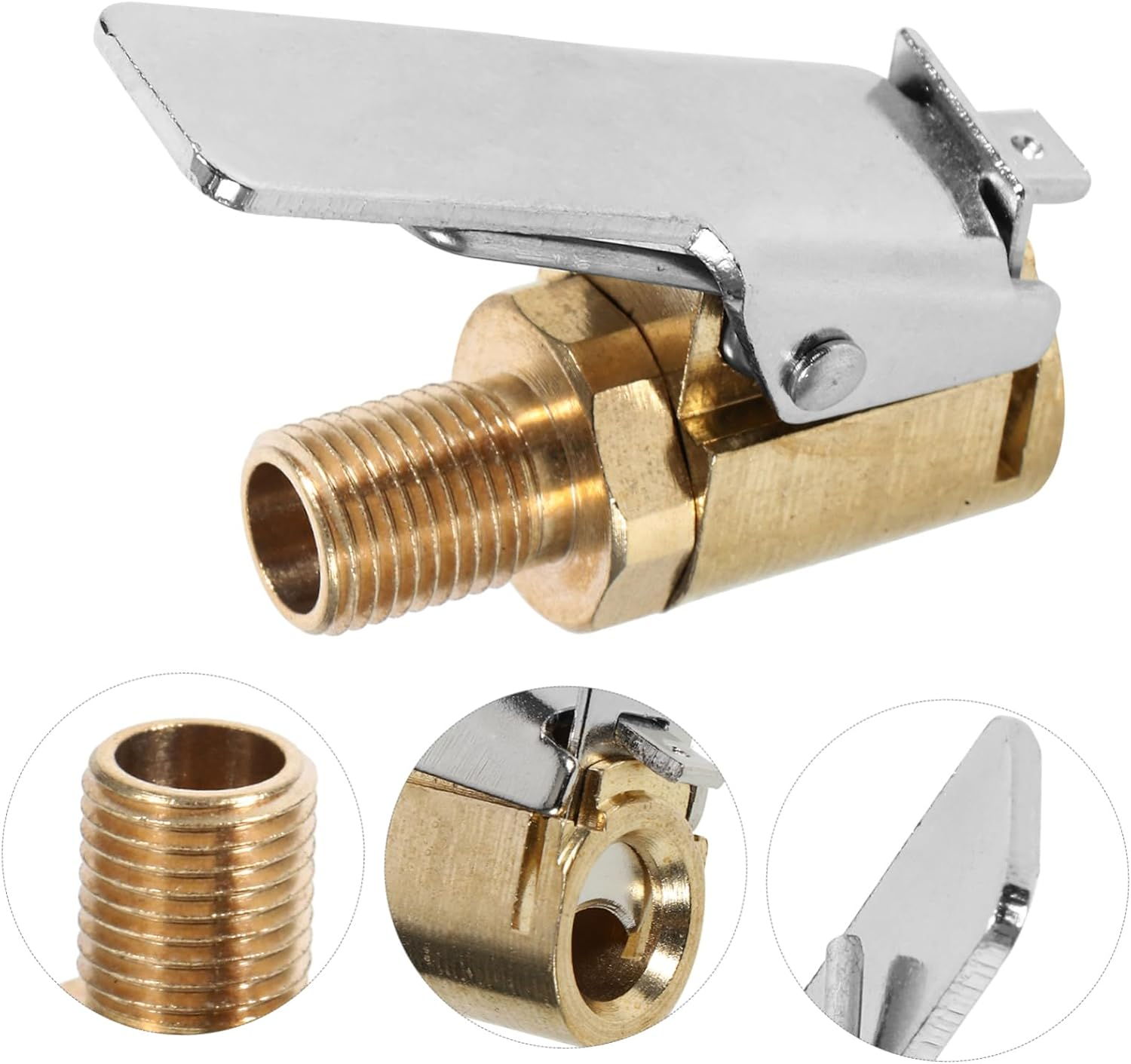 TOGEVAL Car Valve Adapter Air Pump Thread Nozzle Quick Connector for Car and Motorcycle Tyre Inflator with Clip-On Air Chuck Compatible with Auto Tire Wheels image number 5