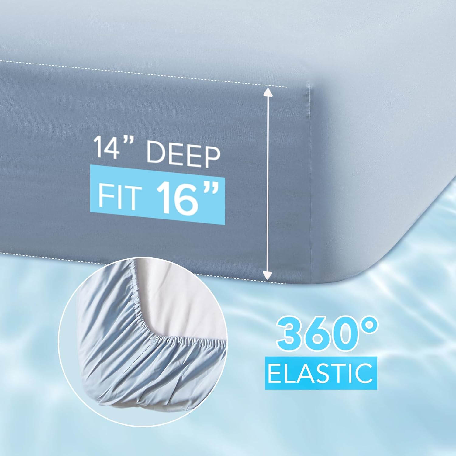 Comfort Spaces Coolmax Moisture Wicking Sheet Set Soft, Fade Resistant, All Elastic Deep Pocket Fits up to 16" Mattress - Warm Weather Cooling Sheets for Night Sweats, Twin, Blue, 3 Piece image number 2