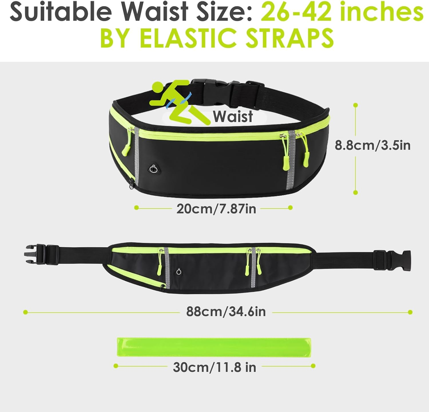 Simpeak Reflective Running Belt Running Waist Bag with Headphone Jack and Water Bottle Strap, Ideal for Running, Fitness and Cycling, with 3 Reflective Wristbands image number 1