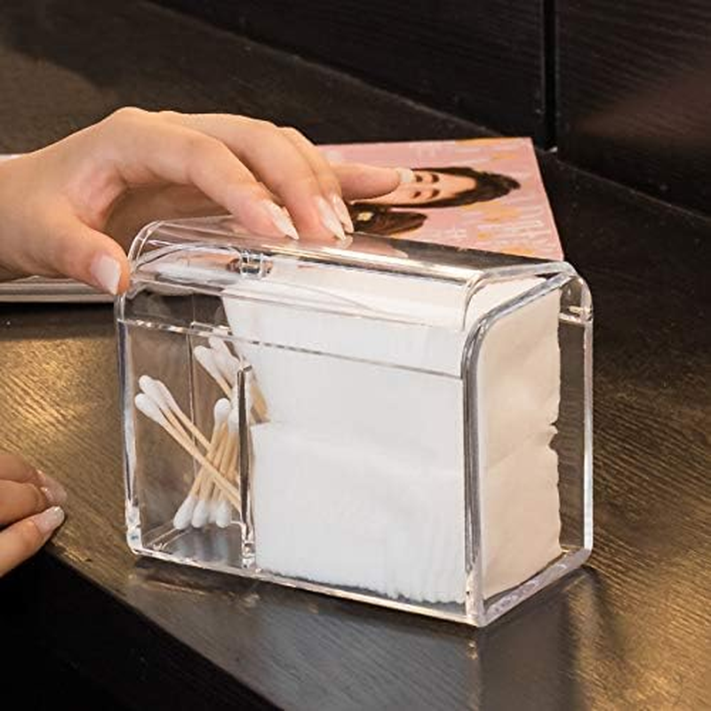 3 Partitions Cotton Ball and Swab Holder Organizer with Lid Clear Acrylic Cotton Pad Container for Cotton Swabs Q-Tips Make up Pads Cosmetics and More (Clear) image number 1