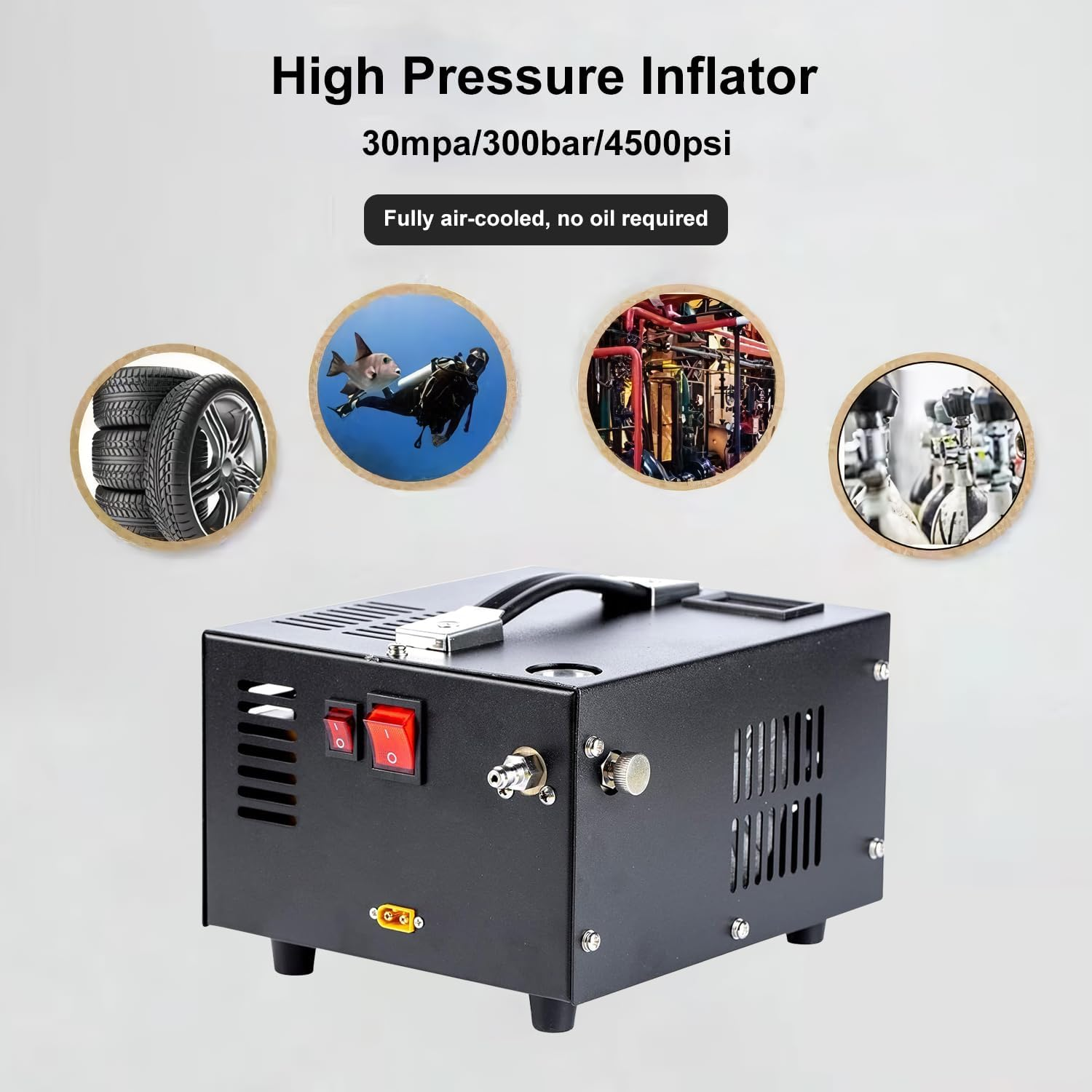 HOOMFIT Portable Pcp Air Compressor,4500Psi&30Mpa Pcp Compressor Pump,Oil- and Water-Cooling Free,Built-In Cooling Fan,Power by 110V /220V AC or 12V DC image number 5