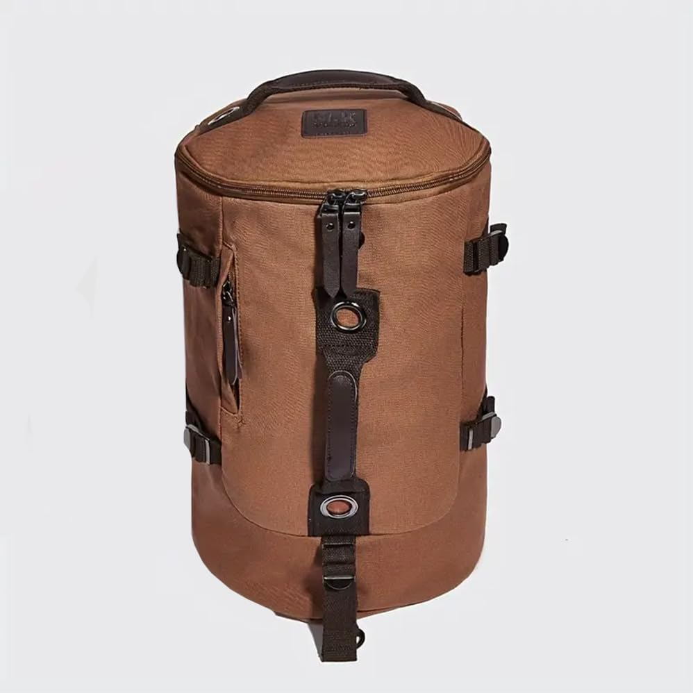 Betterlinewj Retro Canvas Backpack, Outdoor Sports Shoulder Bag, Leisure Travel round Bucket Luggage Bag, Convertible Travel Luggage Bag image number 3