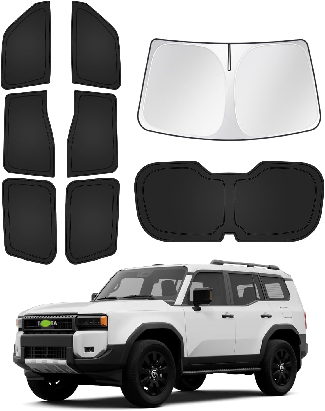 Canvcle Sunshades for 2024 2025 2026 Toyota Land Cruiser Prado 250 Accessories Windshield Sun Shade Side Rear Window Shade Cover Sun Visor Shield Privacy Protection Keep Vehicle Cool Black 8PCS image number 4
