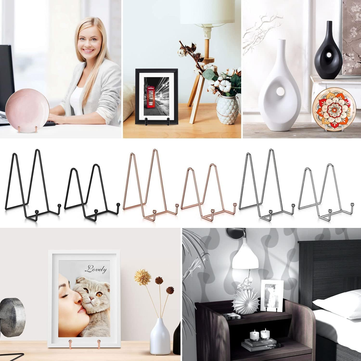 MEZOKUCEL3 Pack Metal Display Stand, Decorative Plate Stand Holder, Premium Frame Holder Stand for Picture Book Photo Easel Tablets and Artistic Work (6 Inch, Rose Gold)