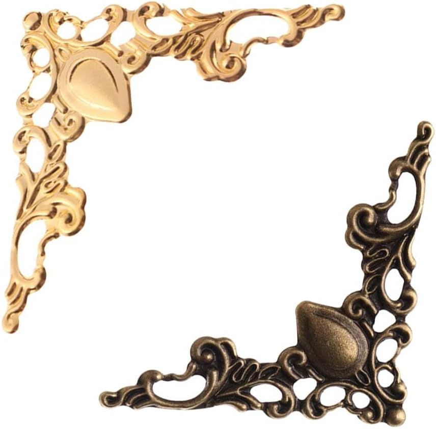Pokinge 60PCS Metal Angle Corner Brackets Gold Bronze Metal Corner Guard Decorative Protector for Menus Photo Frame Furniture (Two Colors) image number 4